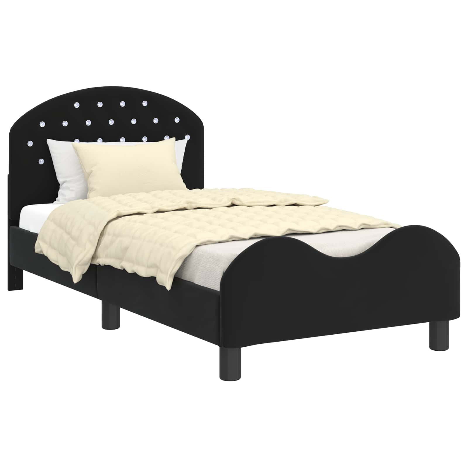 Kinderbettgestell mit Kopfteil Schwarz 80 x 160 cm Samt