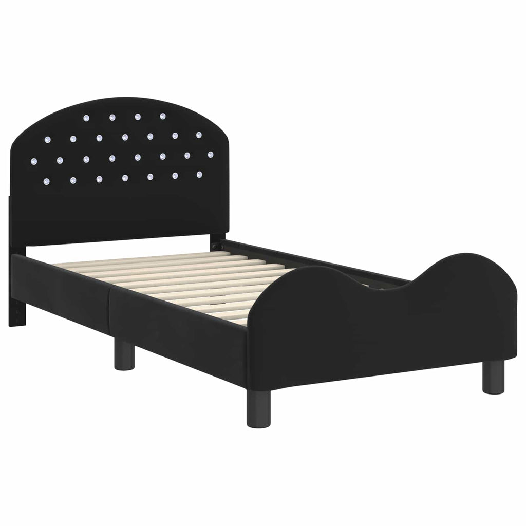 Kinderbettgestell mit Kopfteil Schwarz 80 x 160 cm Samt