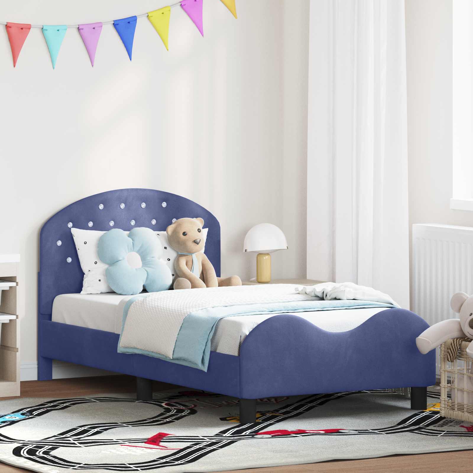 Kinderbettgestell mit Kopfteil Polizeiblau 80 x 160 cm Samt