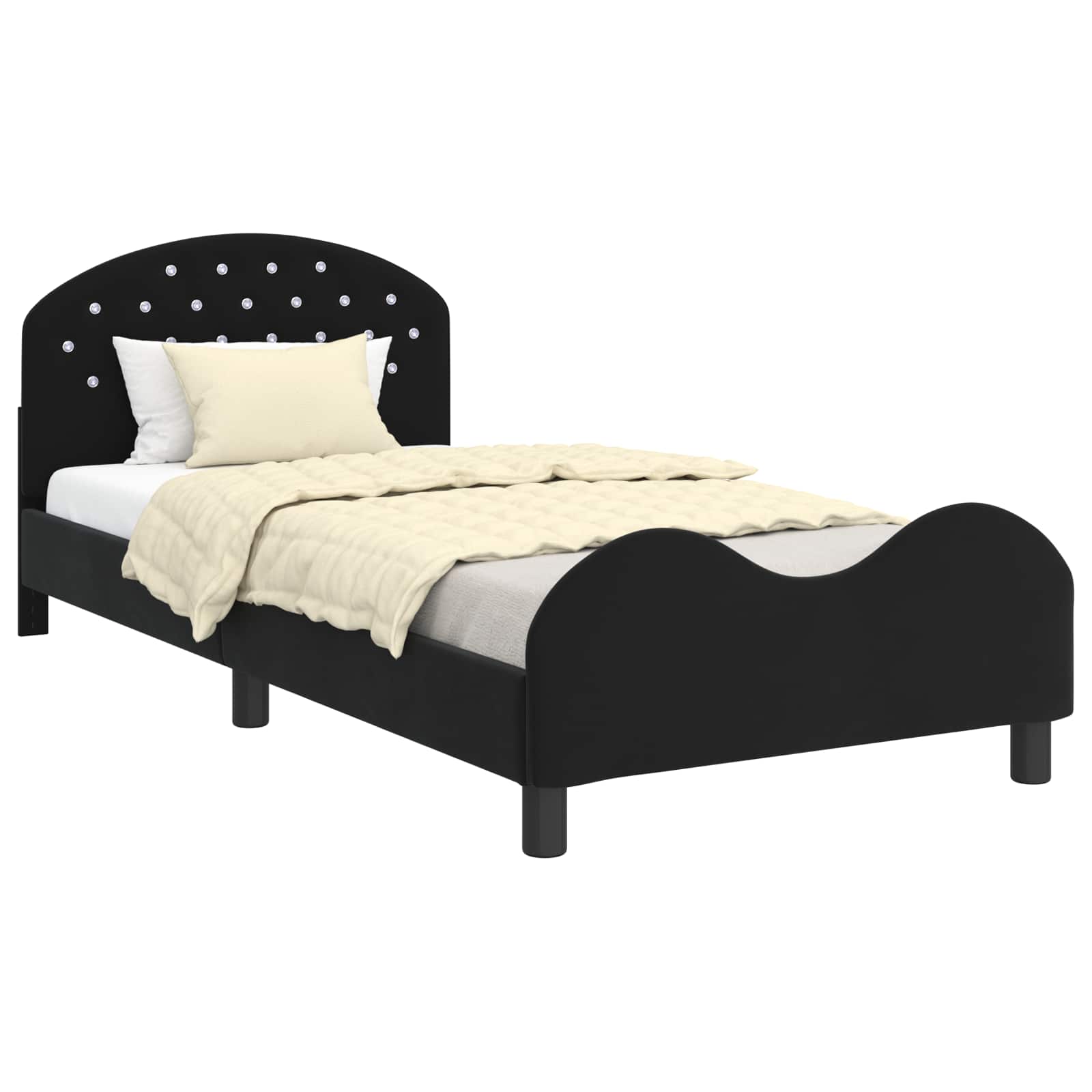Kinderbettgestell mit Kopfteil Schwarz 80 x 200 cm Samt