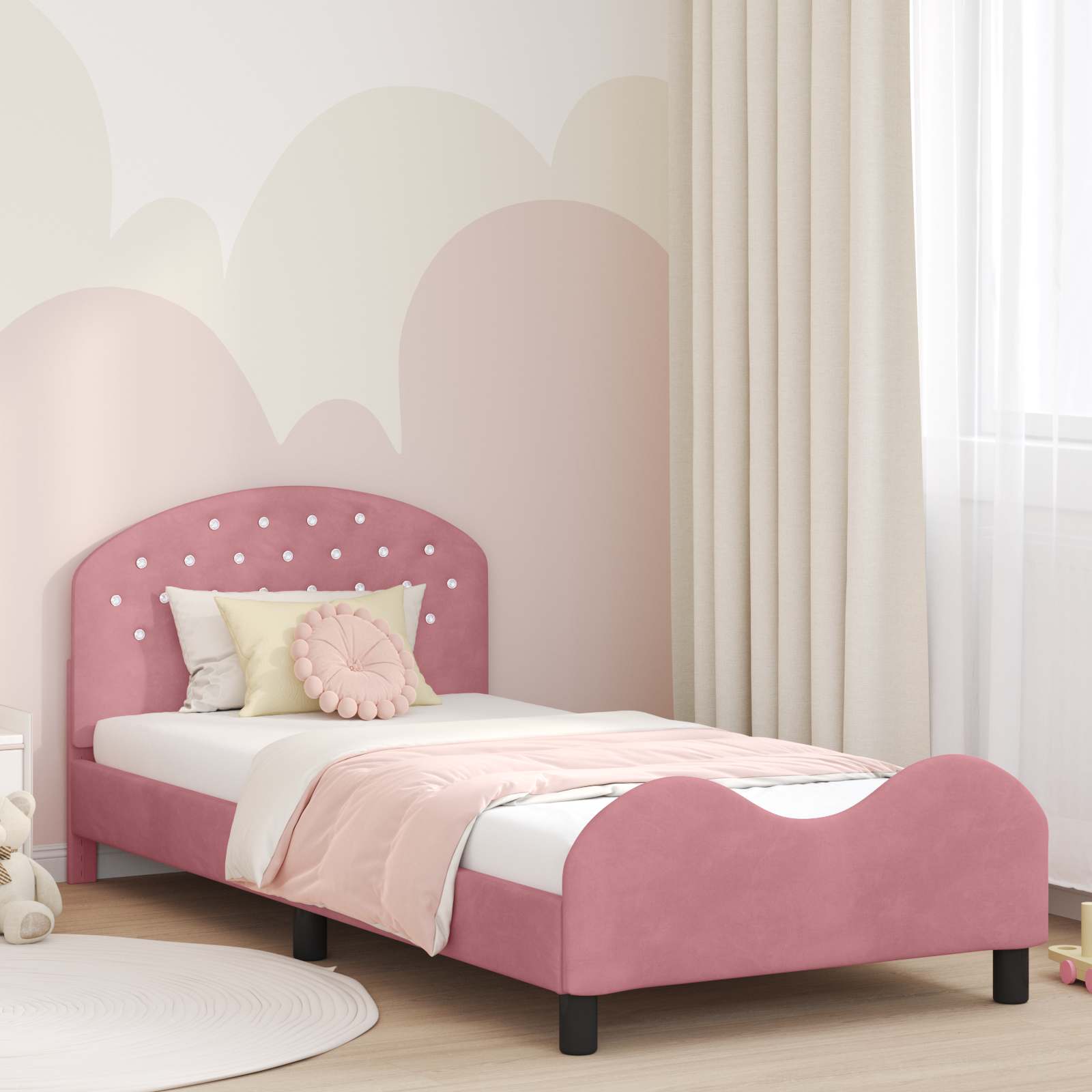 Kinderbettgestell mit Kopfteil Rosa 80 x 200 cm Samt
