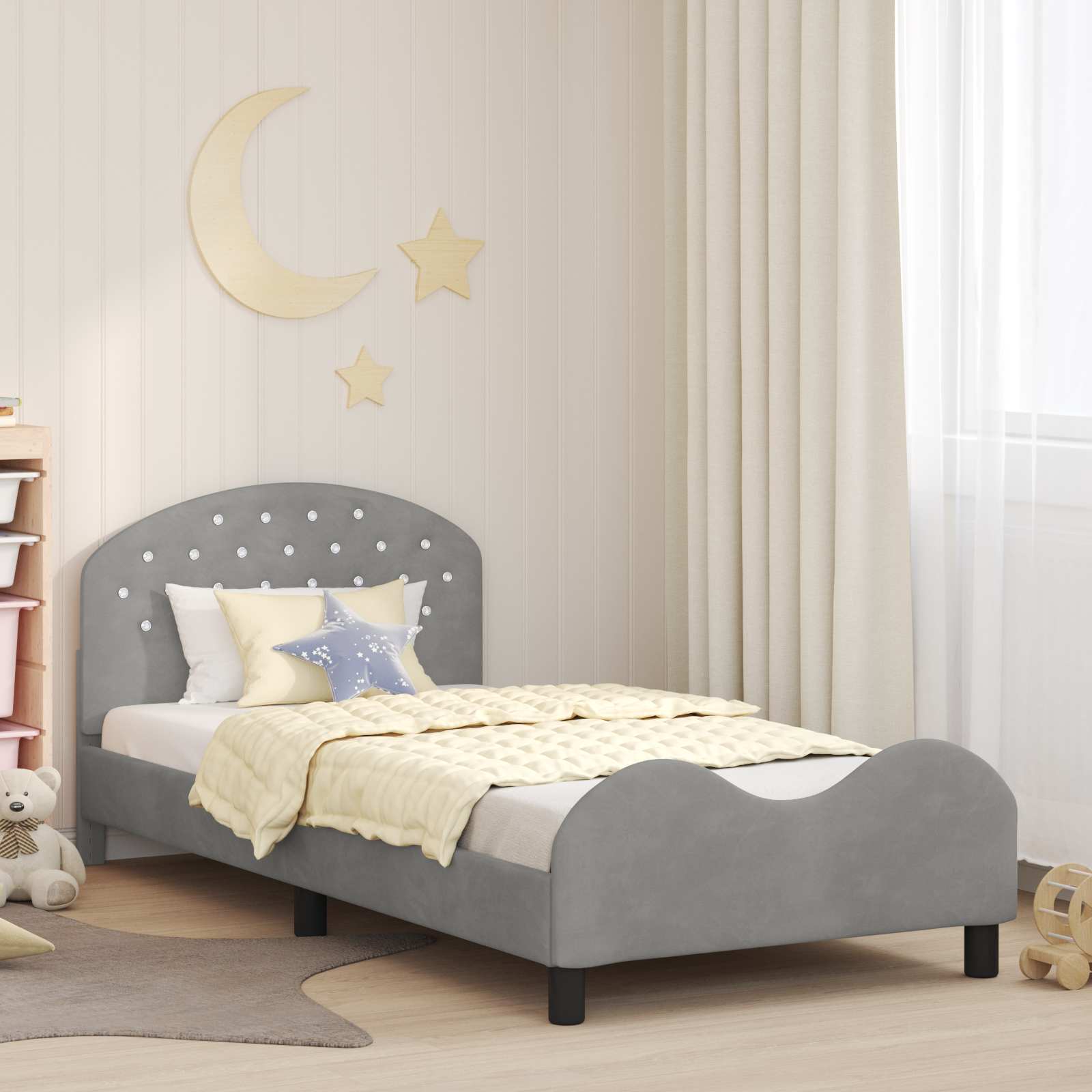 Kinderbettgestell mit Kopfteil Hellgrau 90 x 190 cm Samt