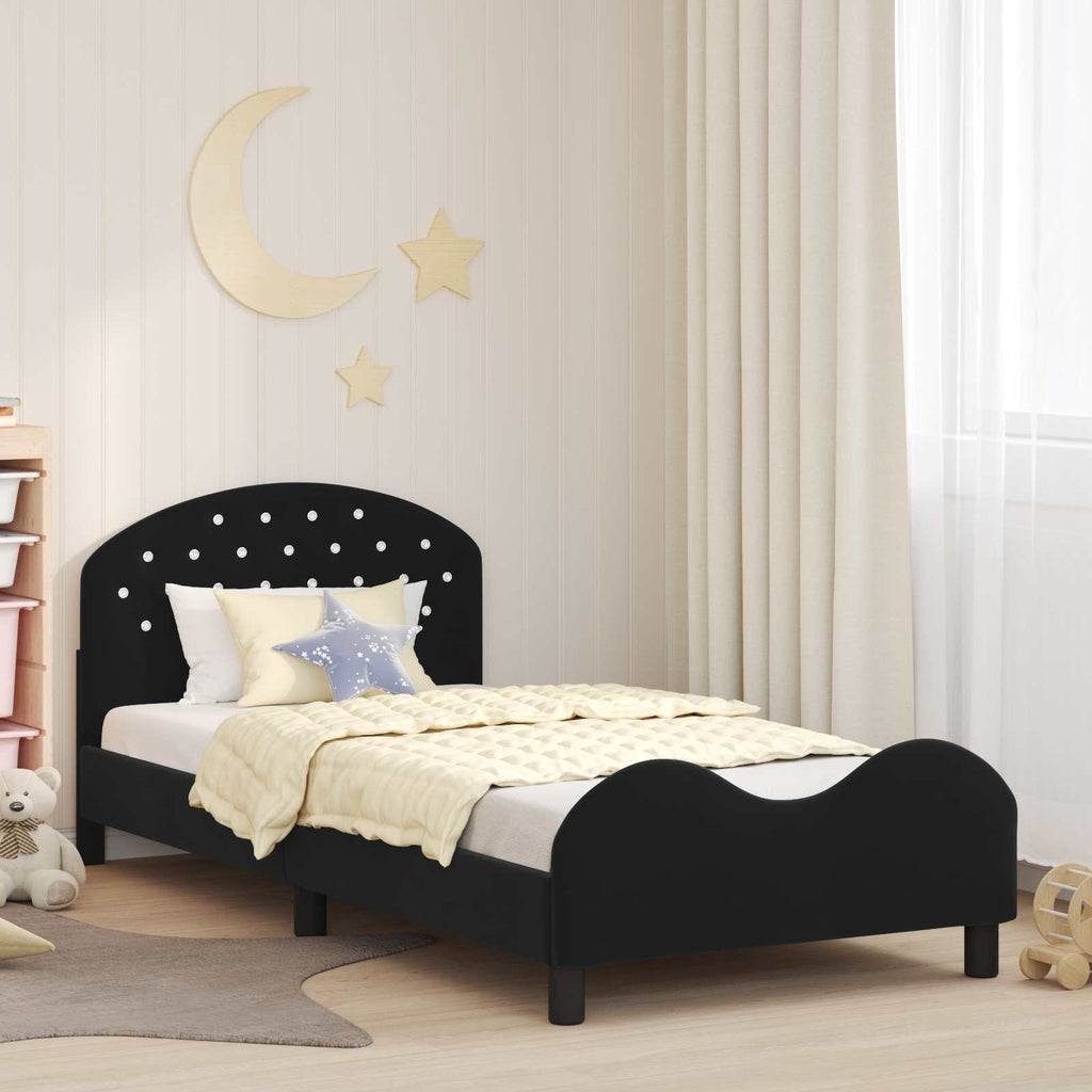 Kinderbettgestell mit Kopfteil Schwarz 90 x 190 cm Samt