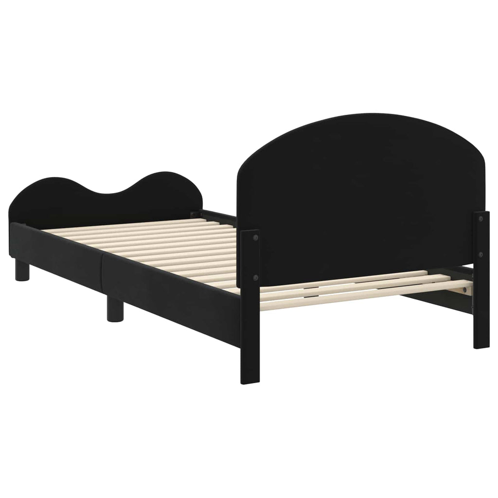 Kinderbettgestell mit Kopfteil Schwarz 90 x 190 cm Samt
