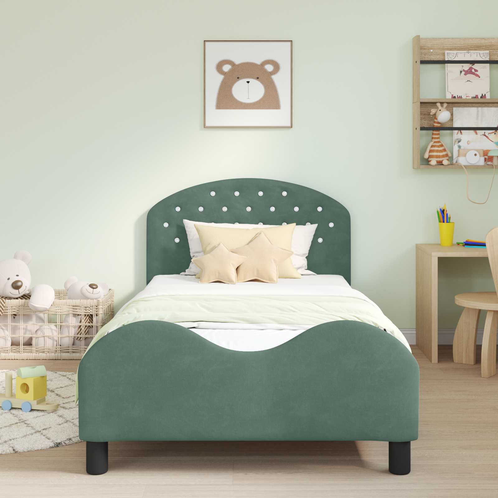 Kinderbettgestell mit Kopfteil Meergrün 90 x 190 cm Samt