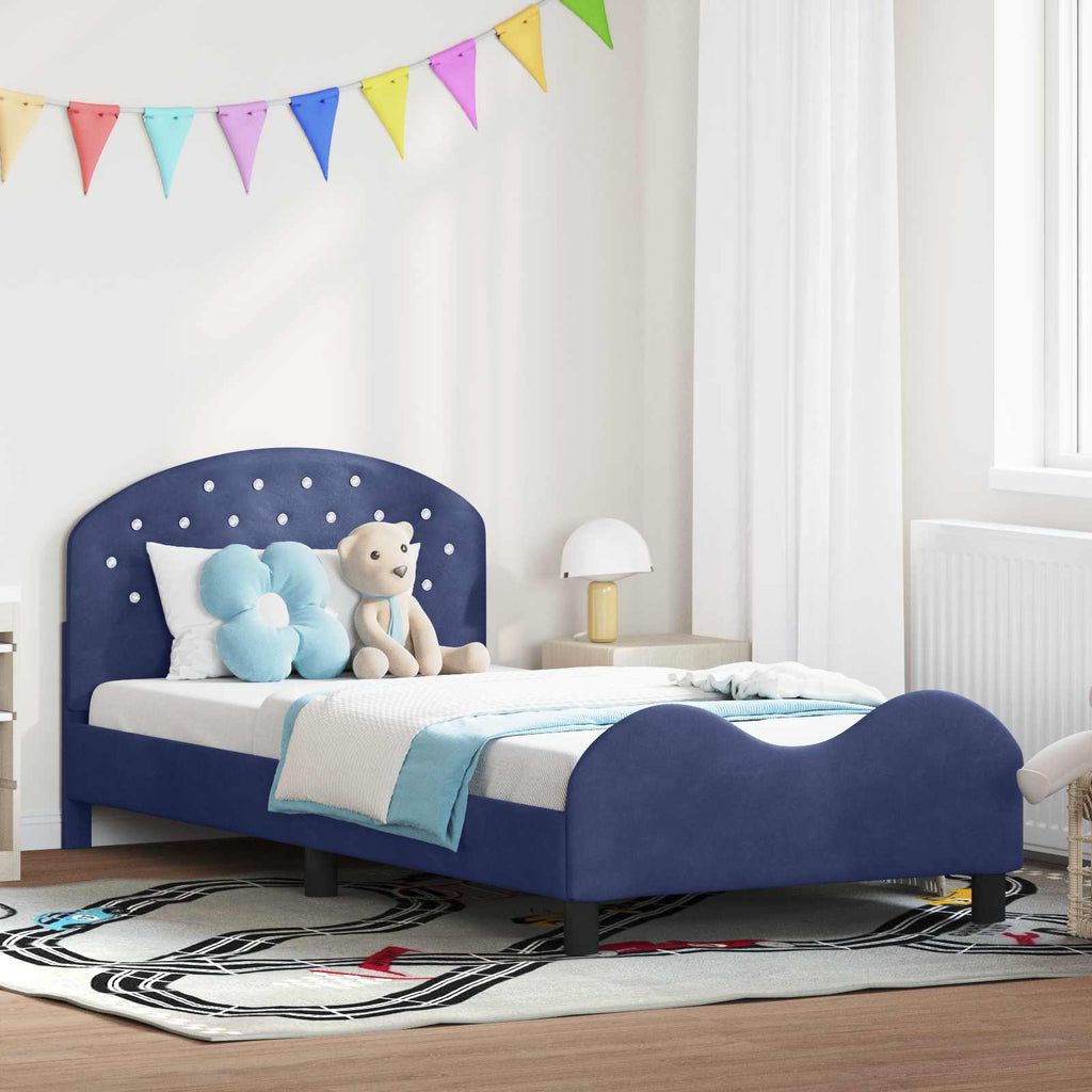 Kinderbettgestell mit Kopfteil Polizeiblau 90 x 190 cm Samt