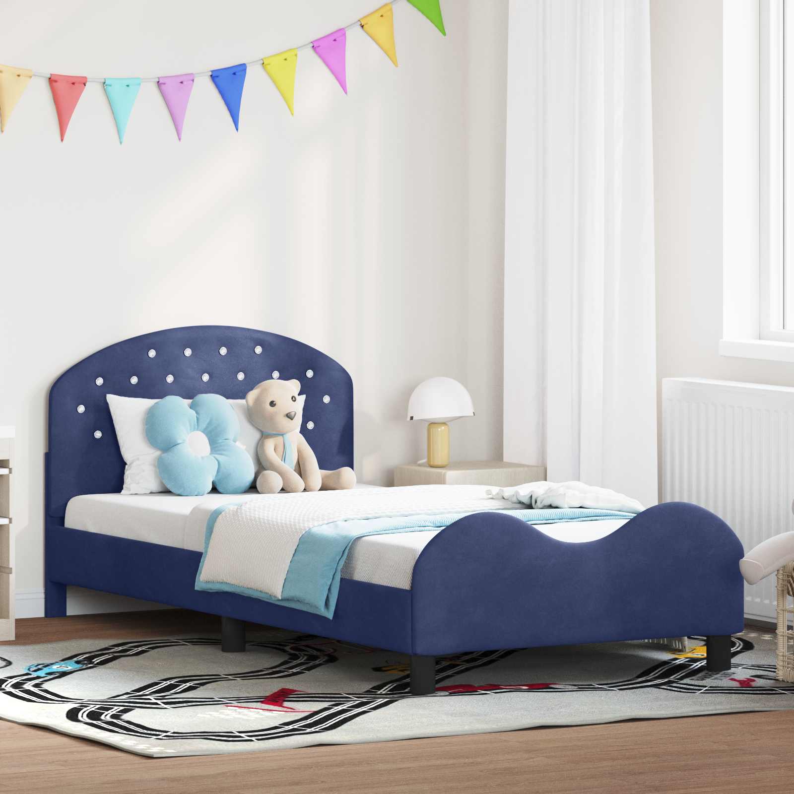 Kinderbettgestell mit Kopfteil Polizeiblau 90 x 190 cm Samt