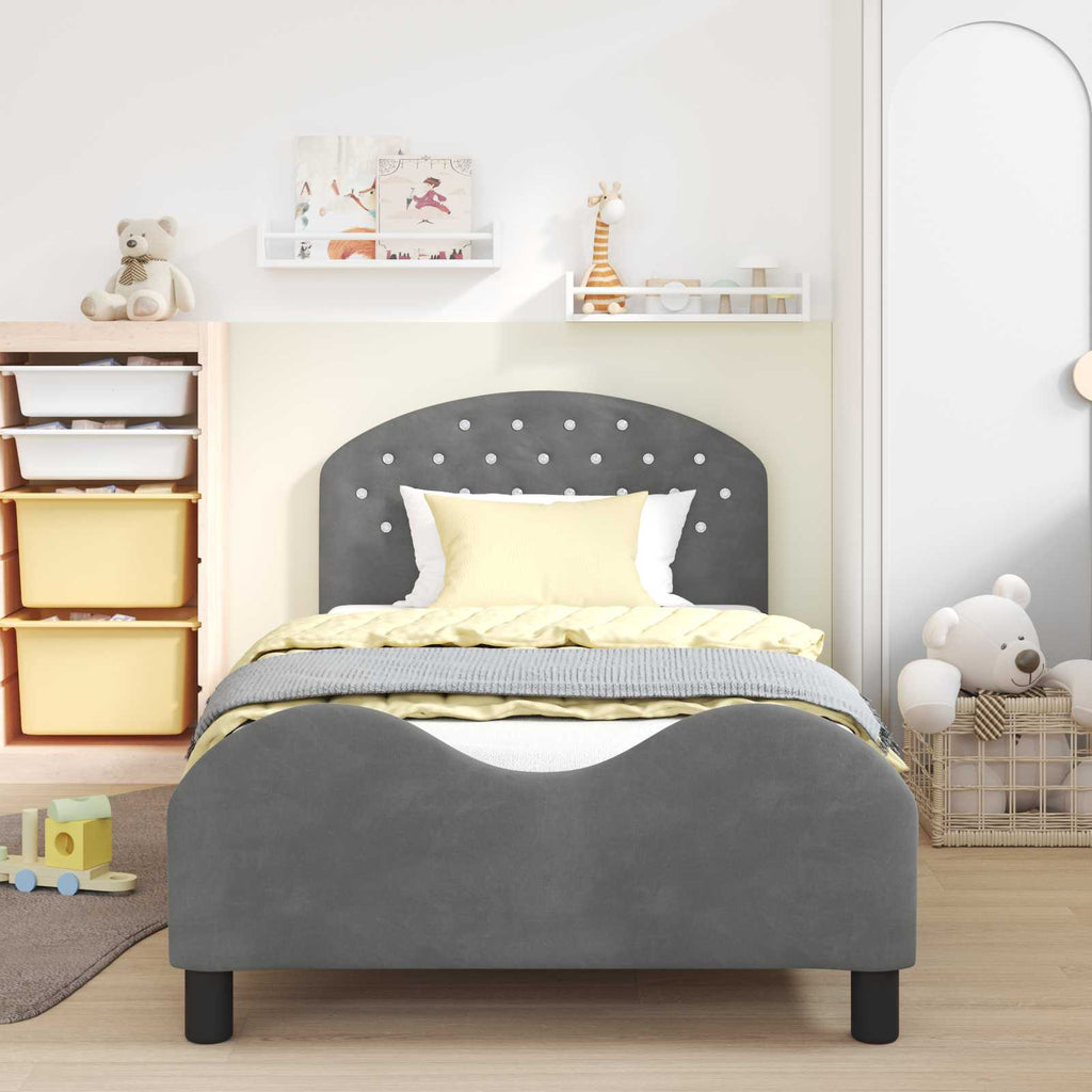 Kinderbettgestell mit Kopfteil Dunkelgrau 90 x 200 cm Samt