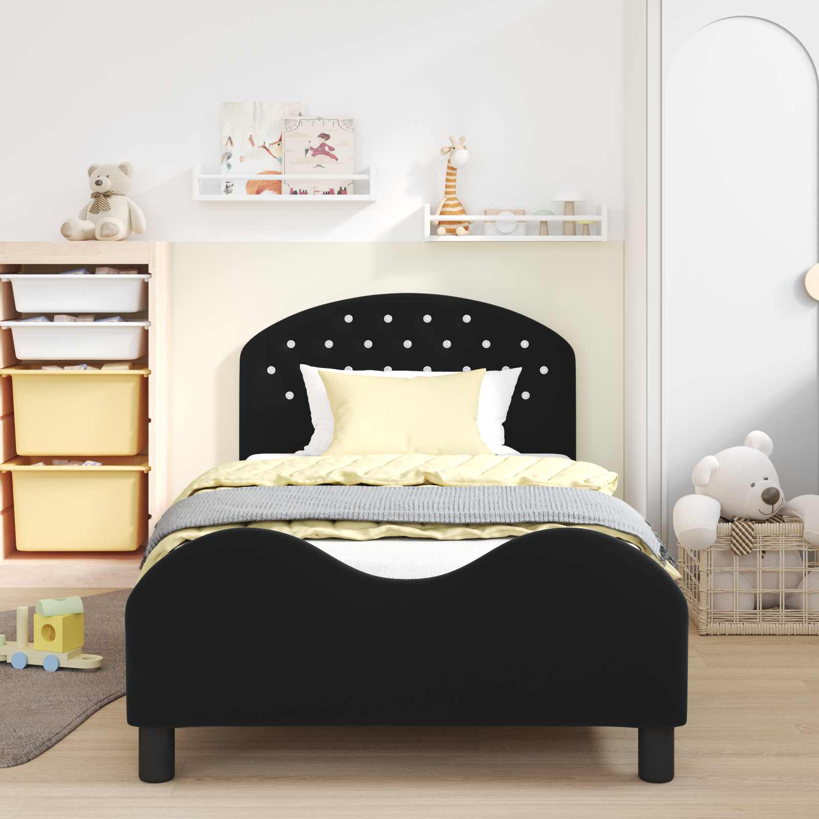 Kinderbettgestell mit Kopfteil Schwarz 90 x 200 cm Samt