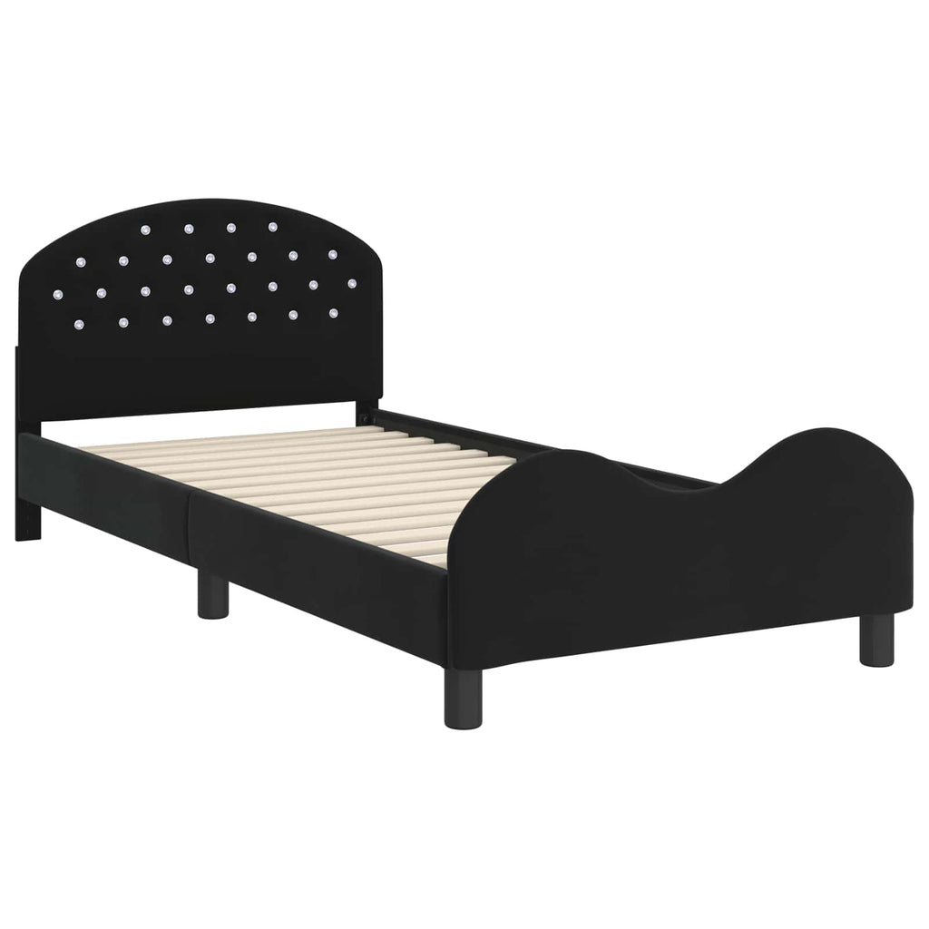 Kinderbettgestell mit Kopfteil Schwarz 90 x 200 cm Samt