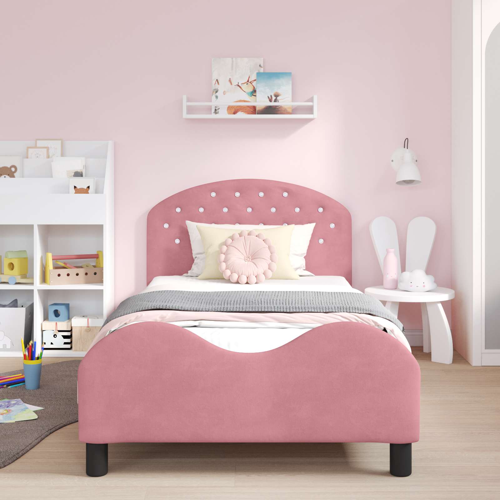 Kinderbettgestell mit Kopfteil Rosa 90 x 200 cm Samt