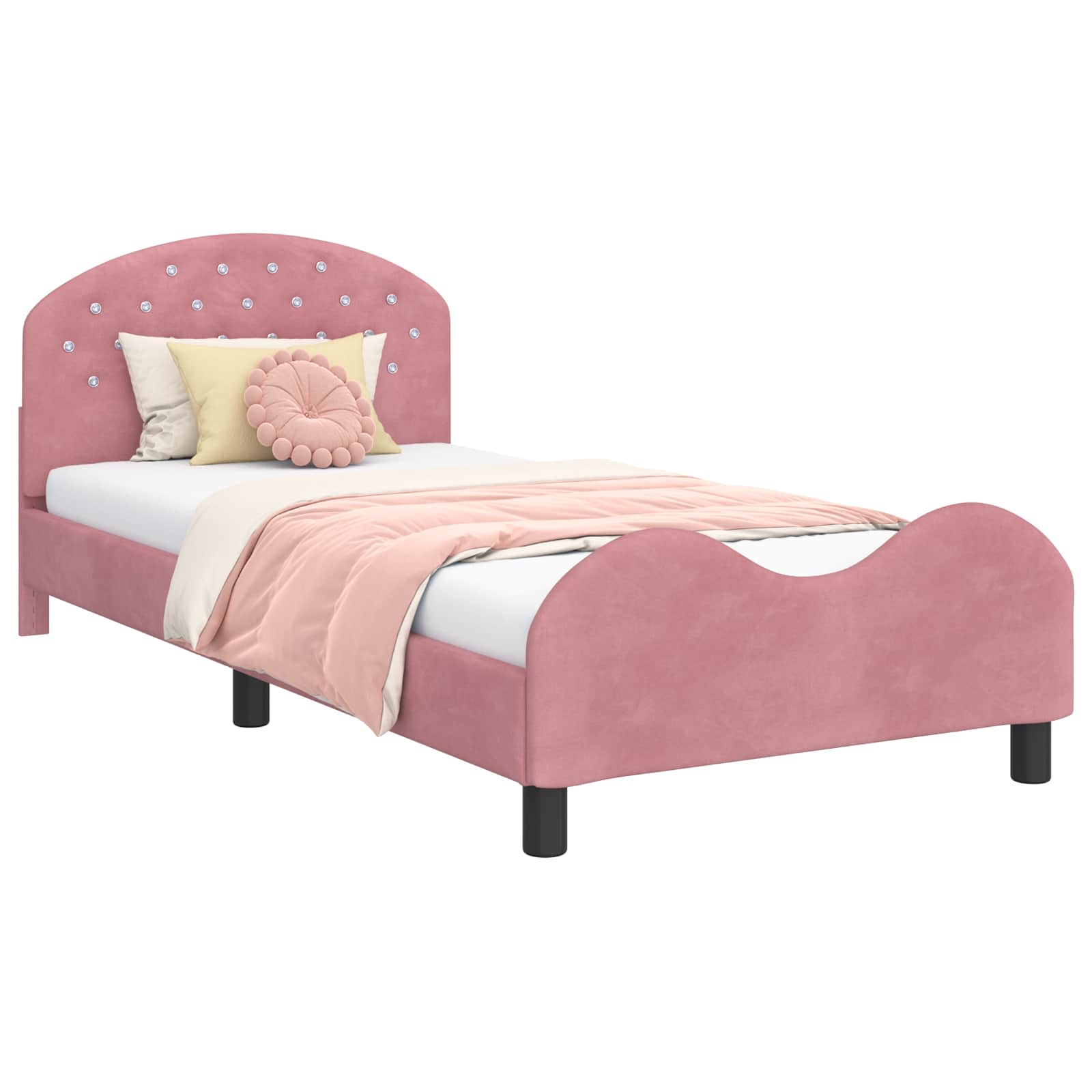 Kinderbettgestell mit Kopfteil Rosa 90 x 200 cm Samt