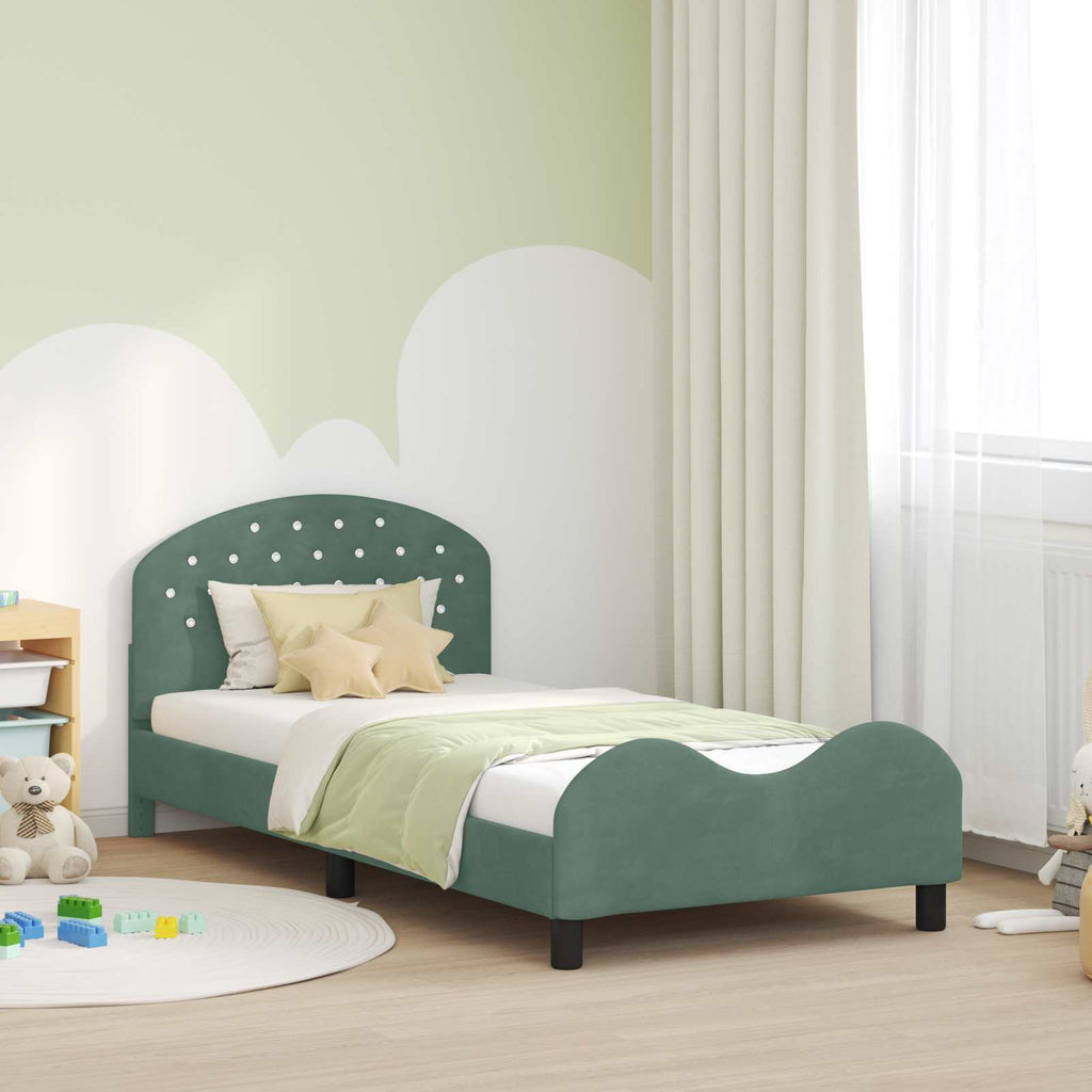 Kinderbettgestell mit Kopfteil Meergrün 90 x 200 cm Samt