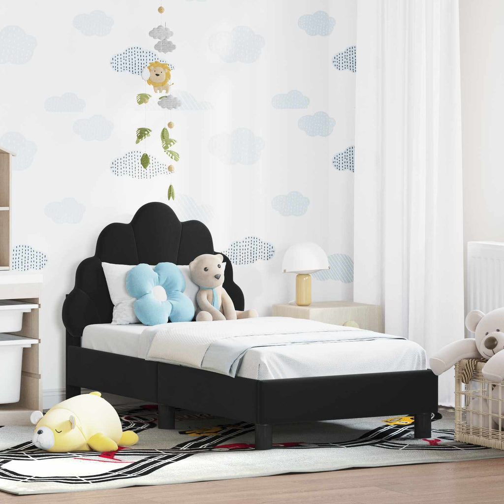 Kinderbettgestell mit Kopfteil Schwarz 70 x 140 cm Samt