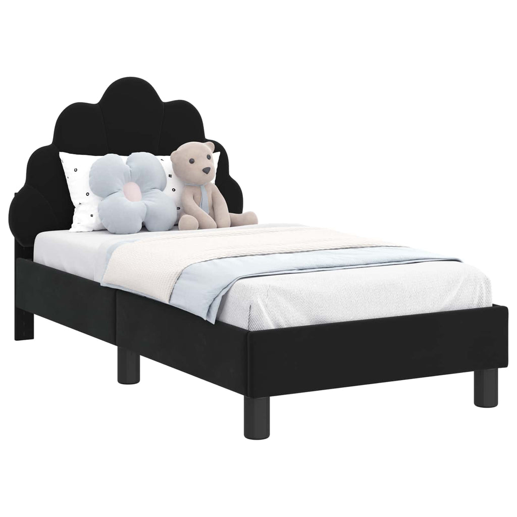 Kinderbettgestell mit Kopfteil Schwarz 70 x 140 cm Samt
