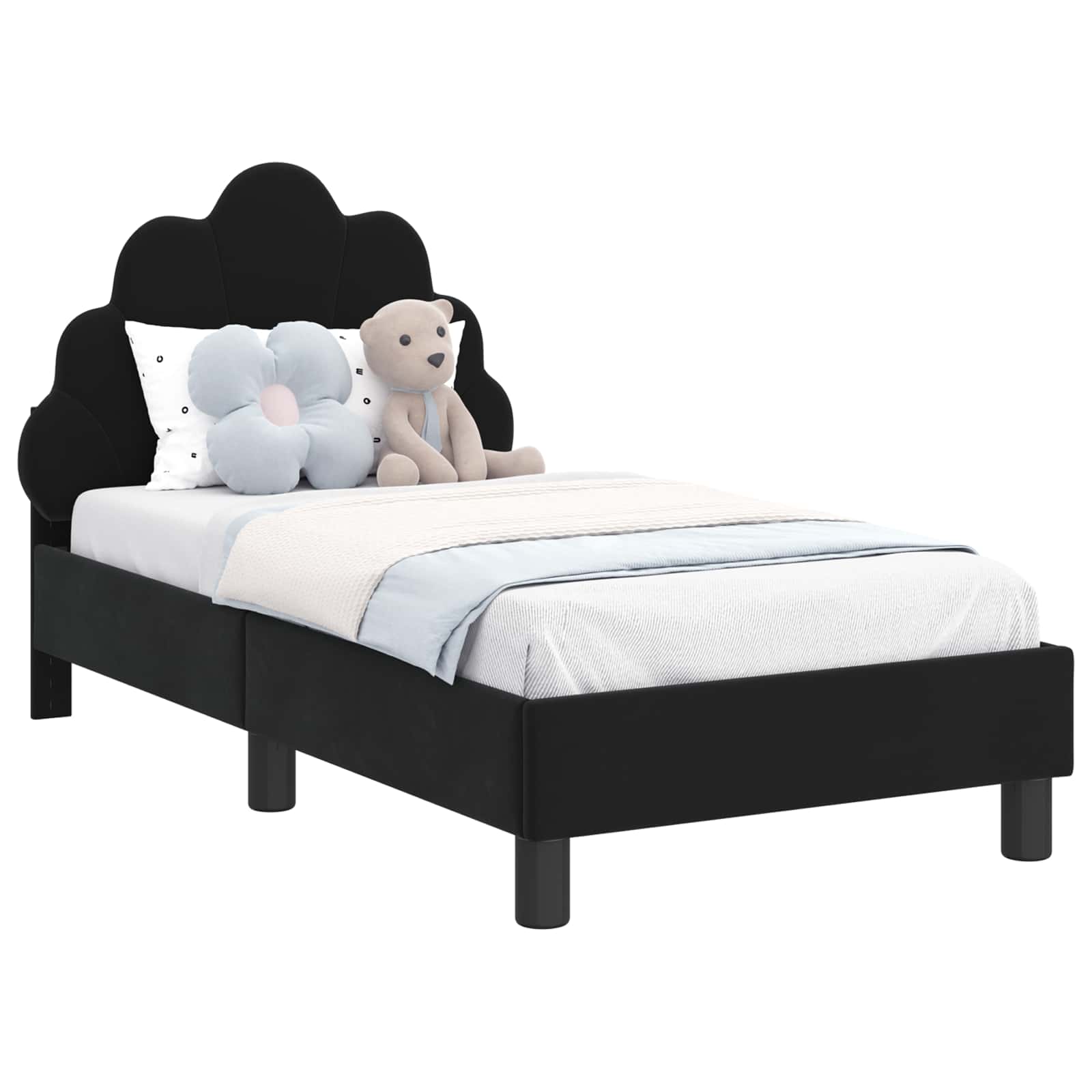 Kinderbettgestell mit Kopfteil Schwarz 70 x 140 cm Samt