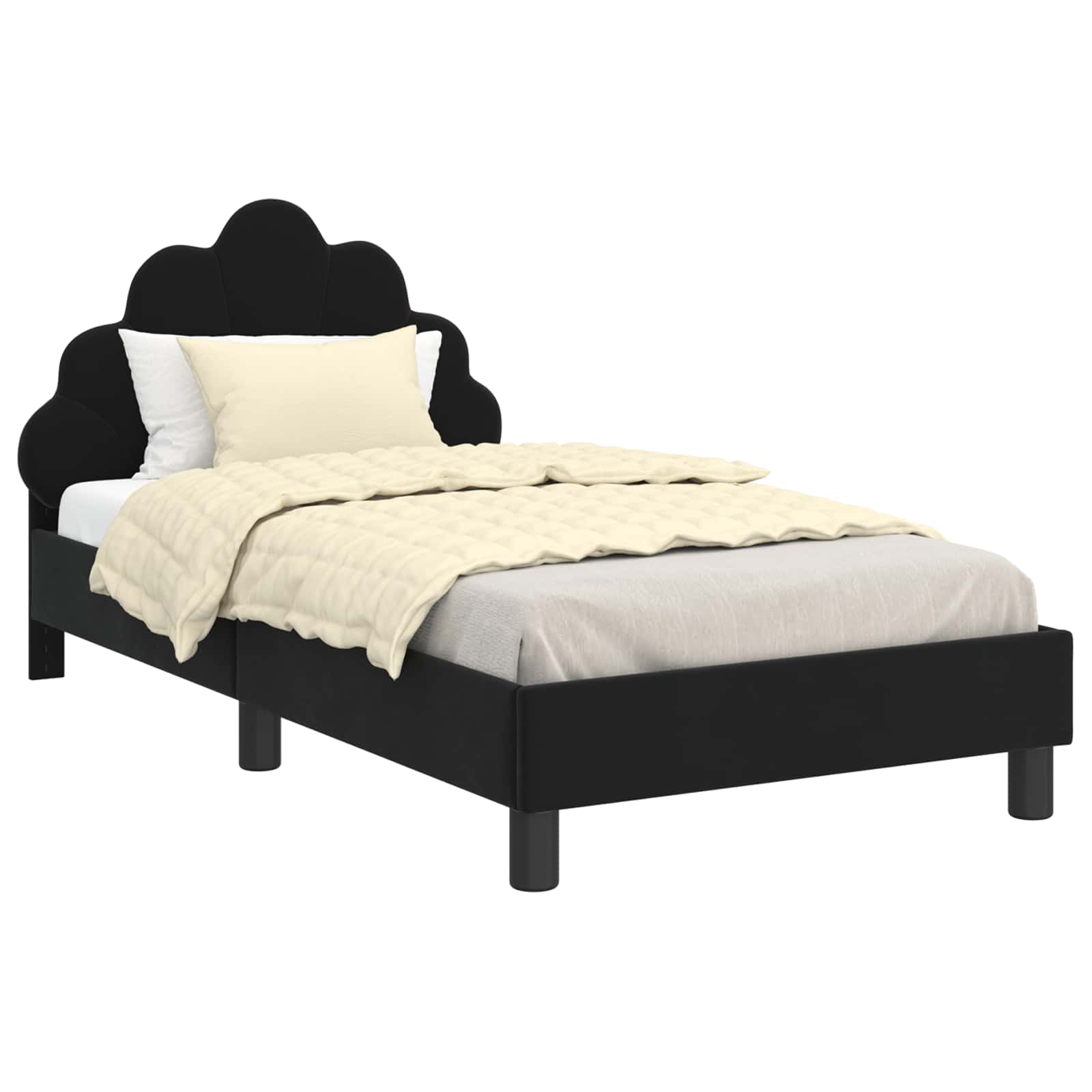 Kinderbettgestell mit Kopfteil Schwarz 80 x 160 cm Samt