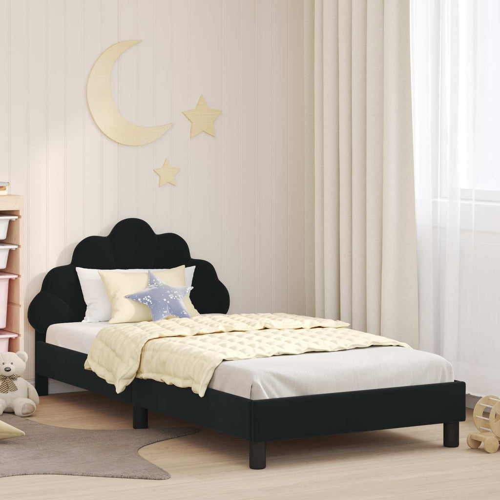 Kinderbettgestell mit Kopfteil Schwarz 80 x 200 cm Samt
