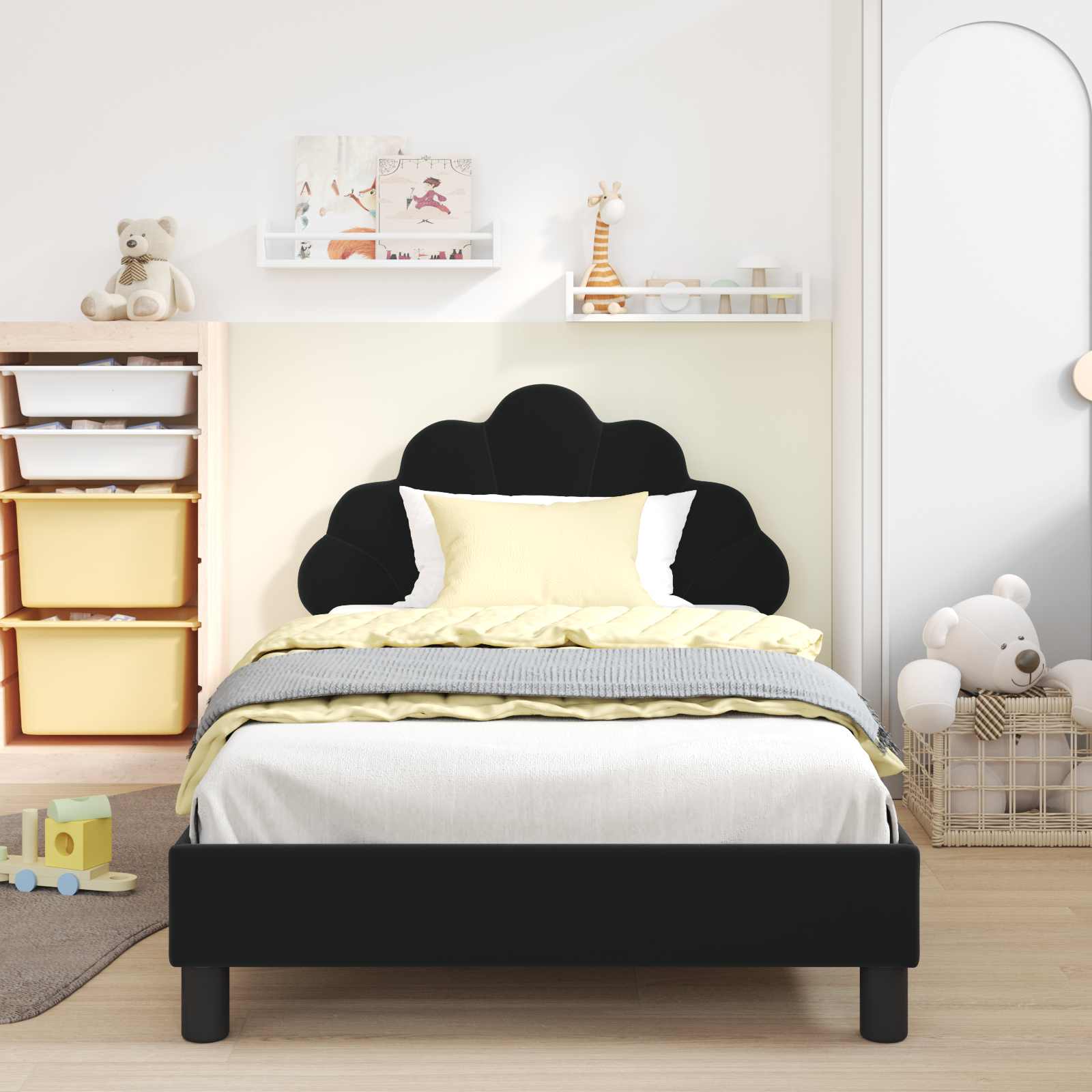 Kinderbettgestell mit Kopfteil Schwarz 80 x 200 cm Samt