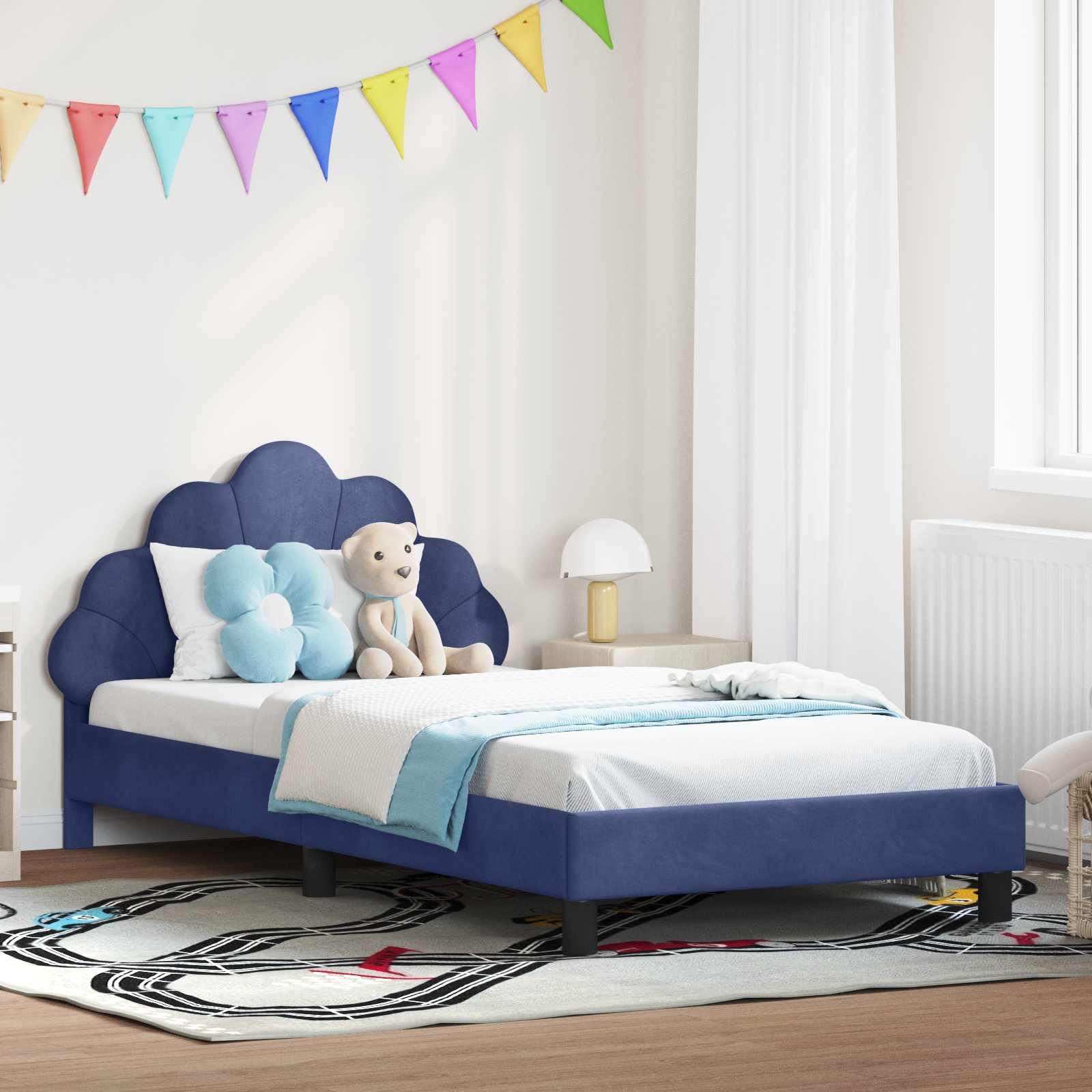 Kinderbettgestell mit Kopfteil Polizeiblau 80 x 200 cm Samt