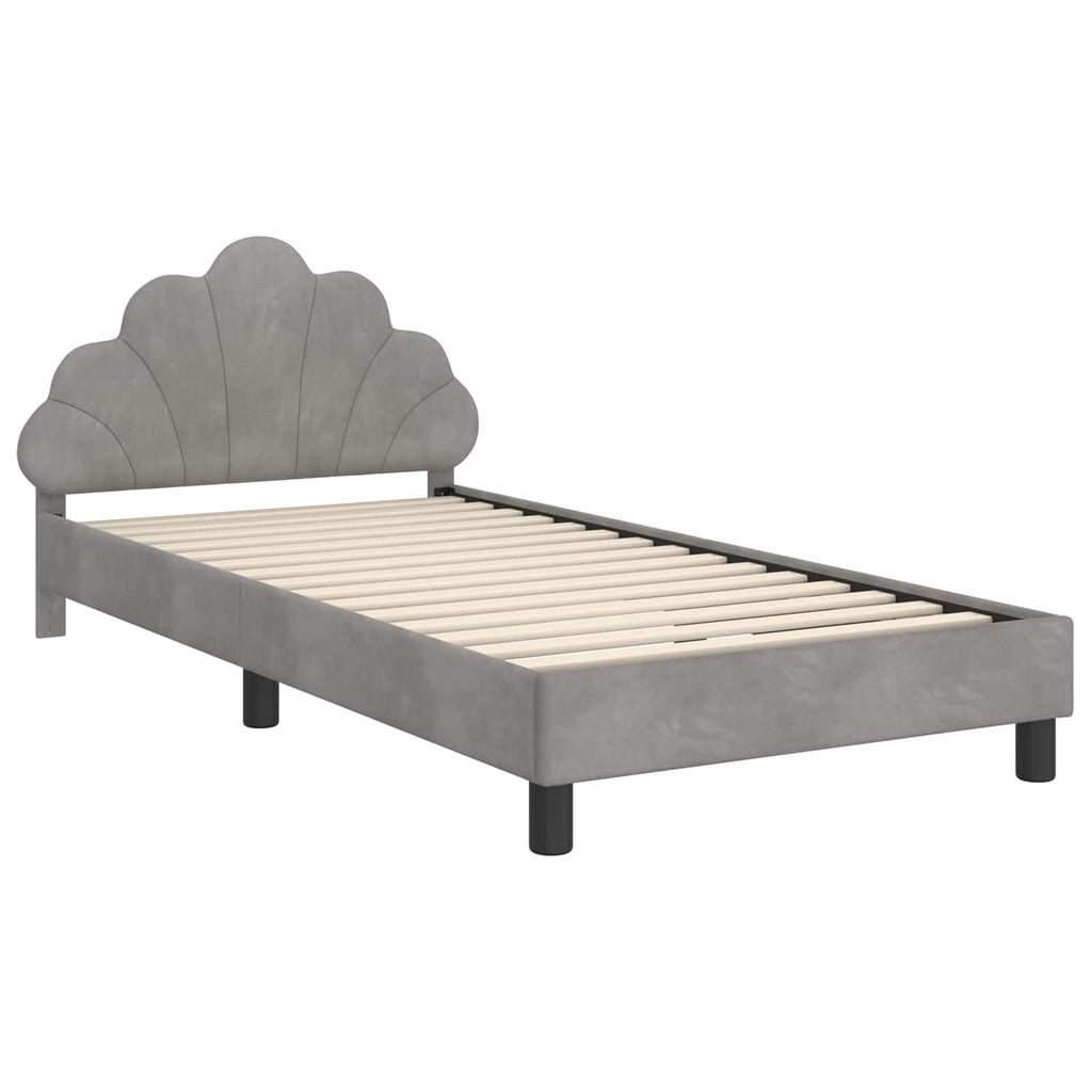 Kinderbettgestell mit Kopfteil Hellgrau 90 x 190 cm Samt