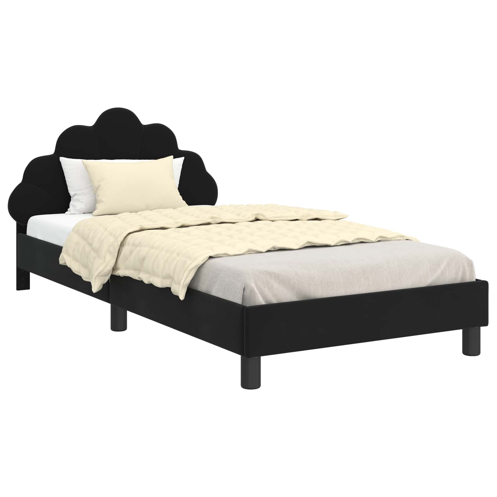 Kinderbettgestell mit Kopfteil Schwarz 90 x 190 cm Samt