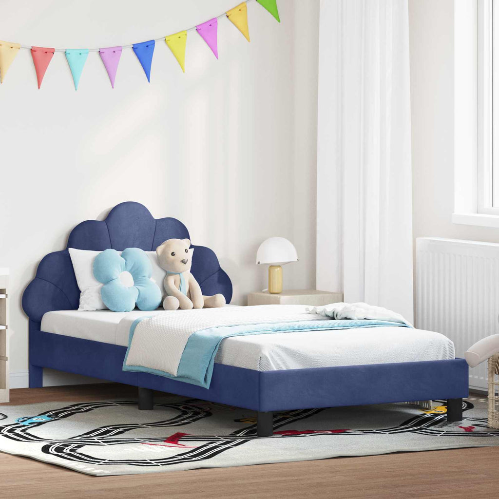 Kinderbettgestell mit Kopfteil Polizeiblau 90 x 190 cm Samt