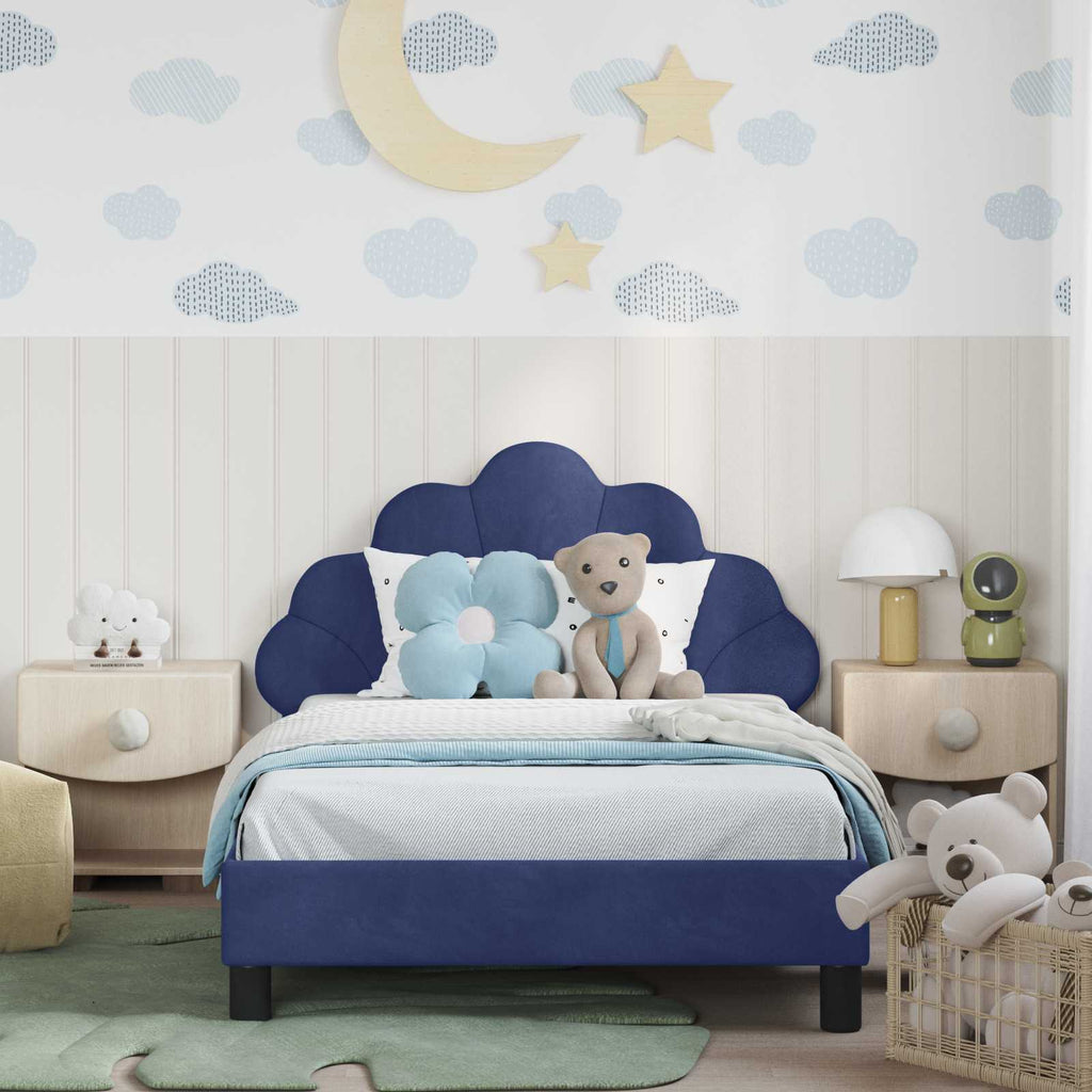 Kinderbettgestell mit Kopfteil Polizeiblau 90 x 190 cm Samt