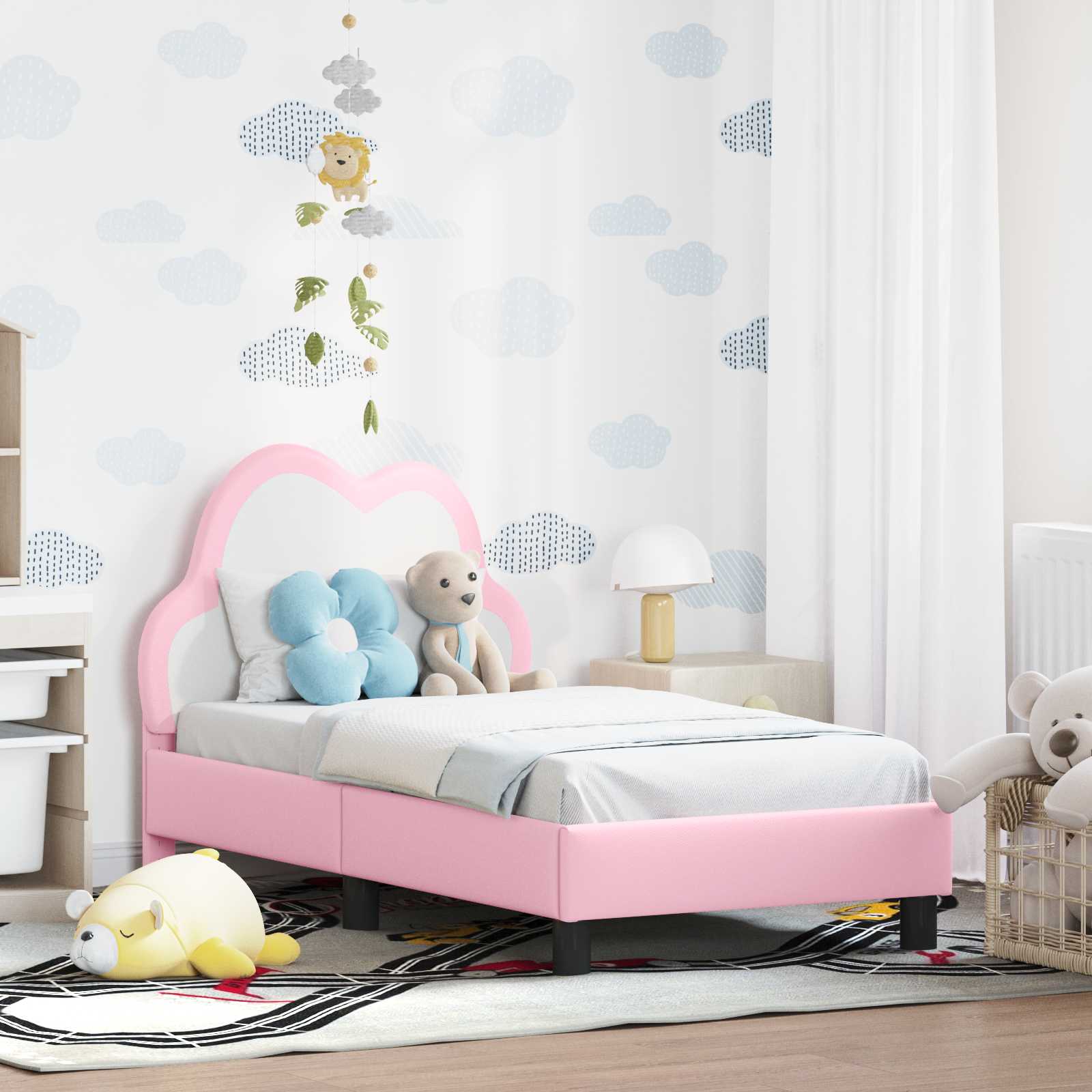 Kinderbettgestell mit Kopfteil Rosa 70 x 140 cm PU