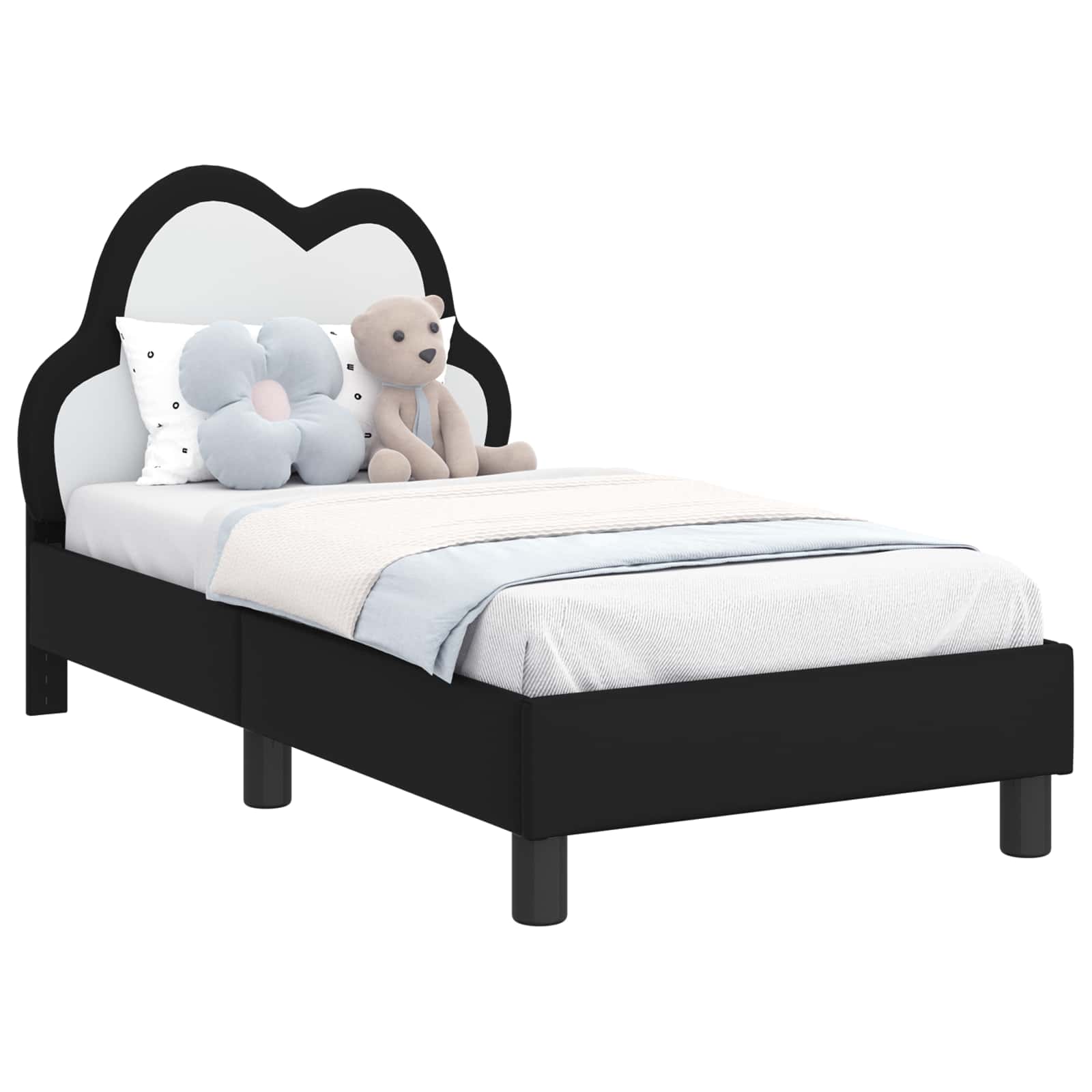 Kinderbettgestell mit Kopfteil Schwarz 70 x 140 cm PU