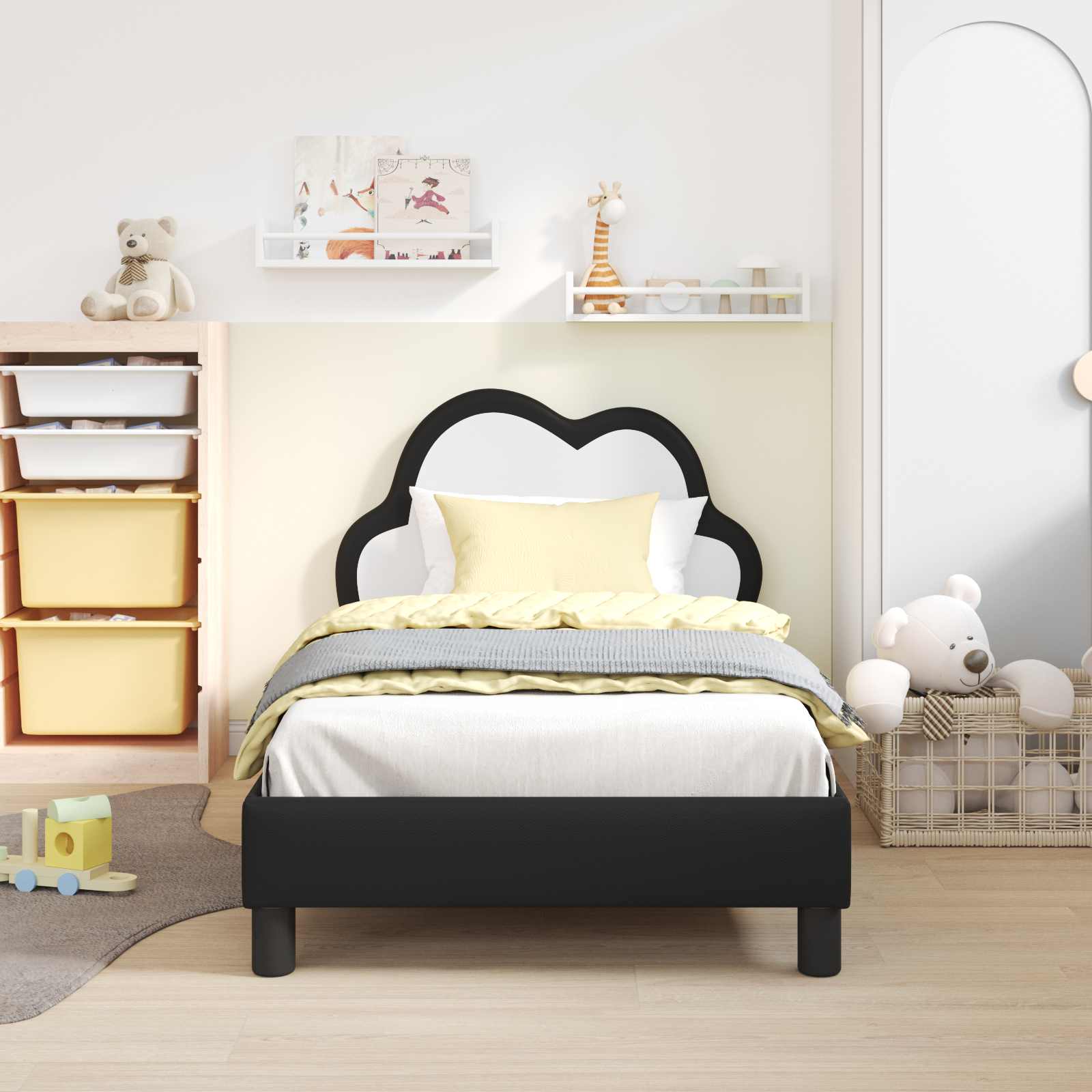 Kinderbettgestell mit Kopfteil Schwarz 80 x 160 cm PU