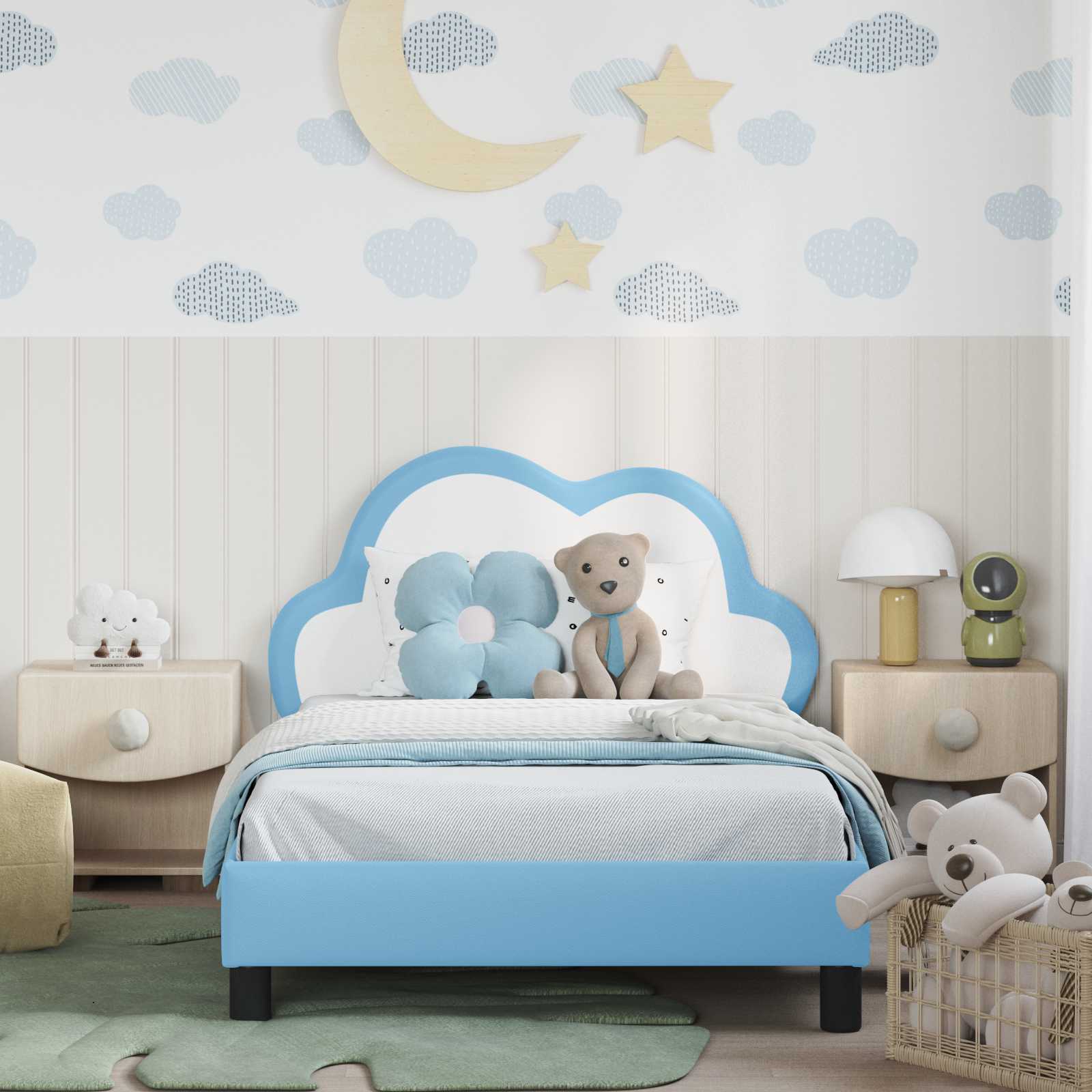 Kinderbettgestell mit Kopfteil Blau 80 x 200 cm PU