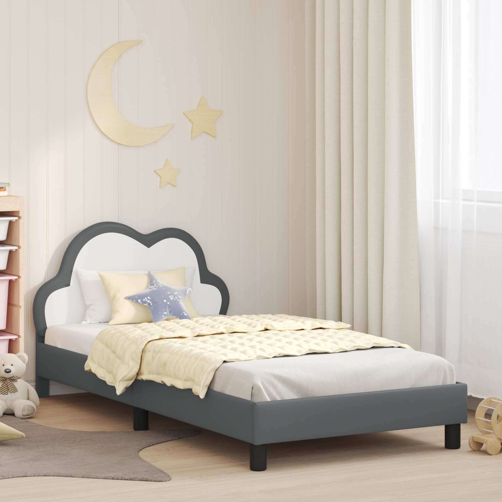 Kinderbettgestell mit Kopfteil Hellgrau 80 x 200 cm PU
