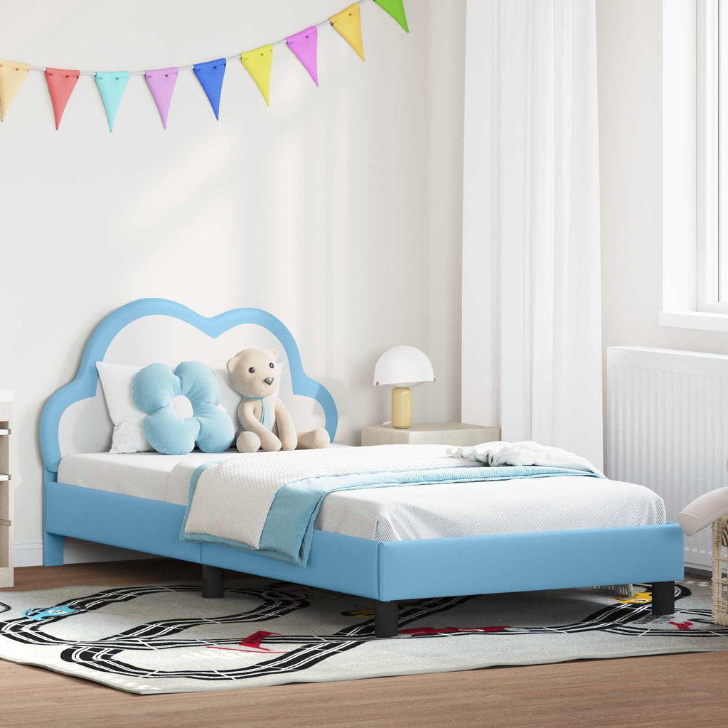 Kinderbettgestell mit Kopfteil Blau 90 x 190 cm PU
