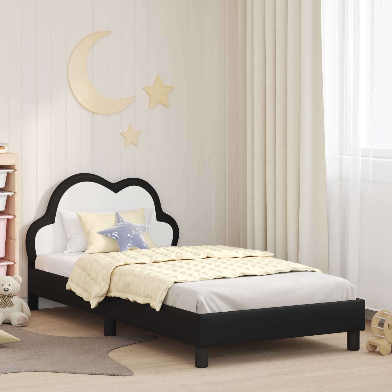 Kinderbettgestell mit Kopfteil Schwarz 90 x 190 cm PU