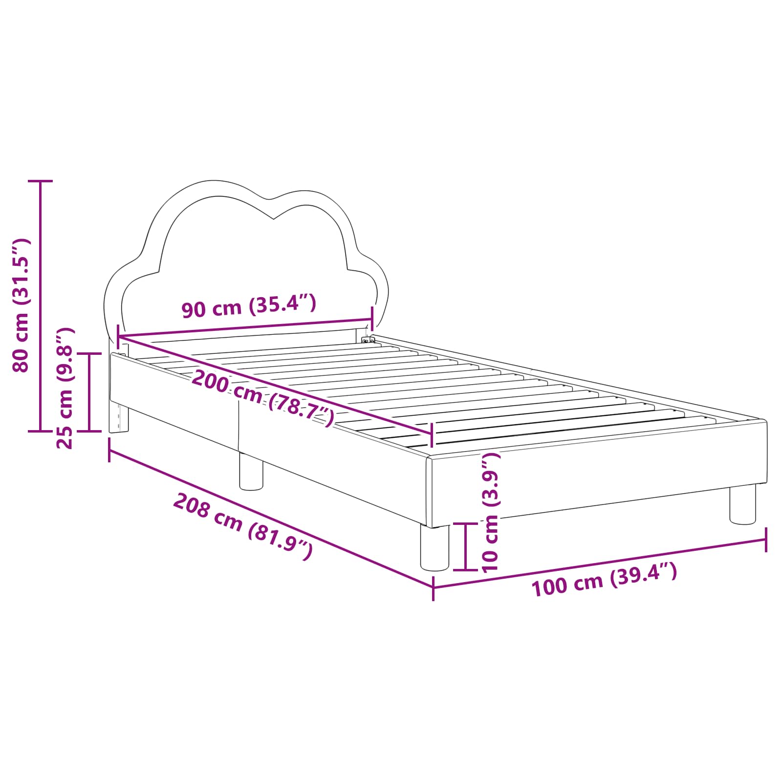 Kinderbettgestell mit Kopfteil Hellgrau 90 x 200 cm PU