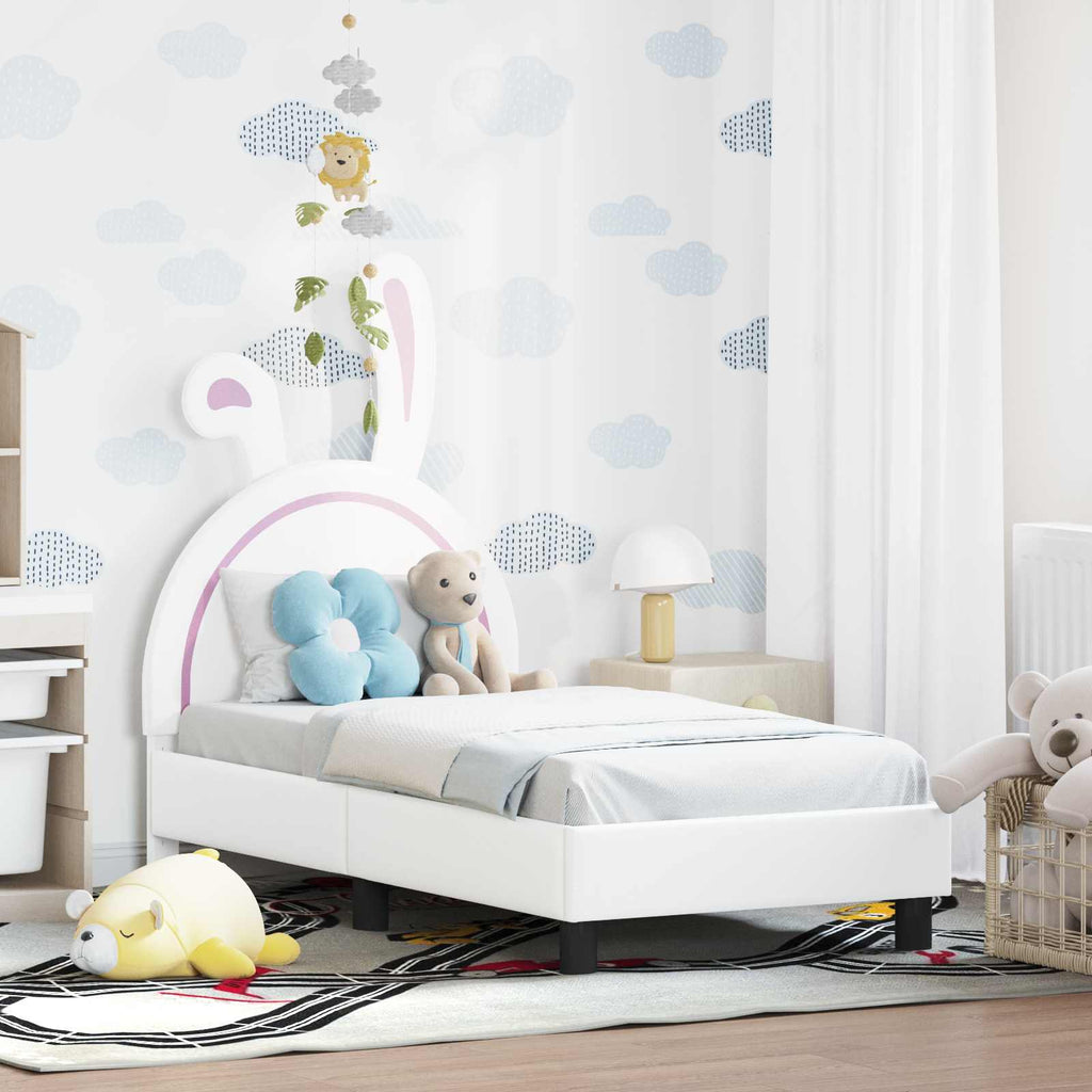 Kinderbettgestell mit Kopfteil Weiß 70 x 140 cm PU