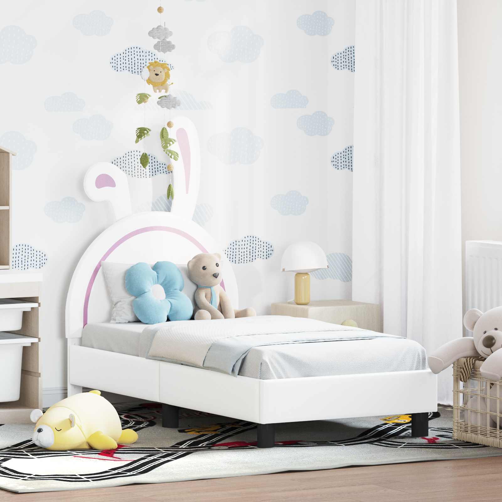 Kinderbettgestell mit Kopfteil Weiß 70 x 140 cm PU