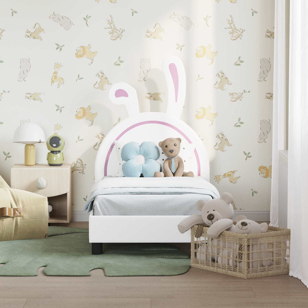 Kinderbettgestell mit Kopfteil Weiß 70 x 140 cm PU