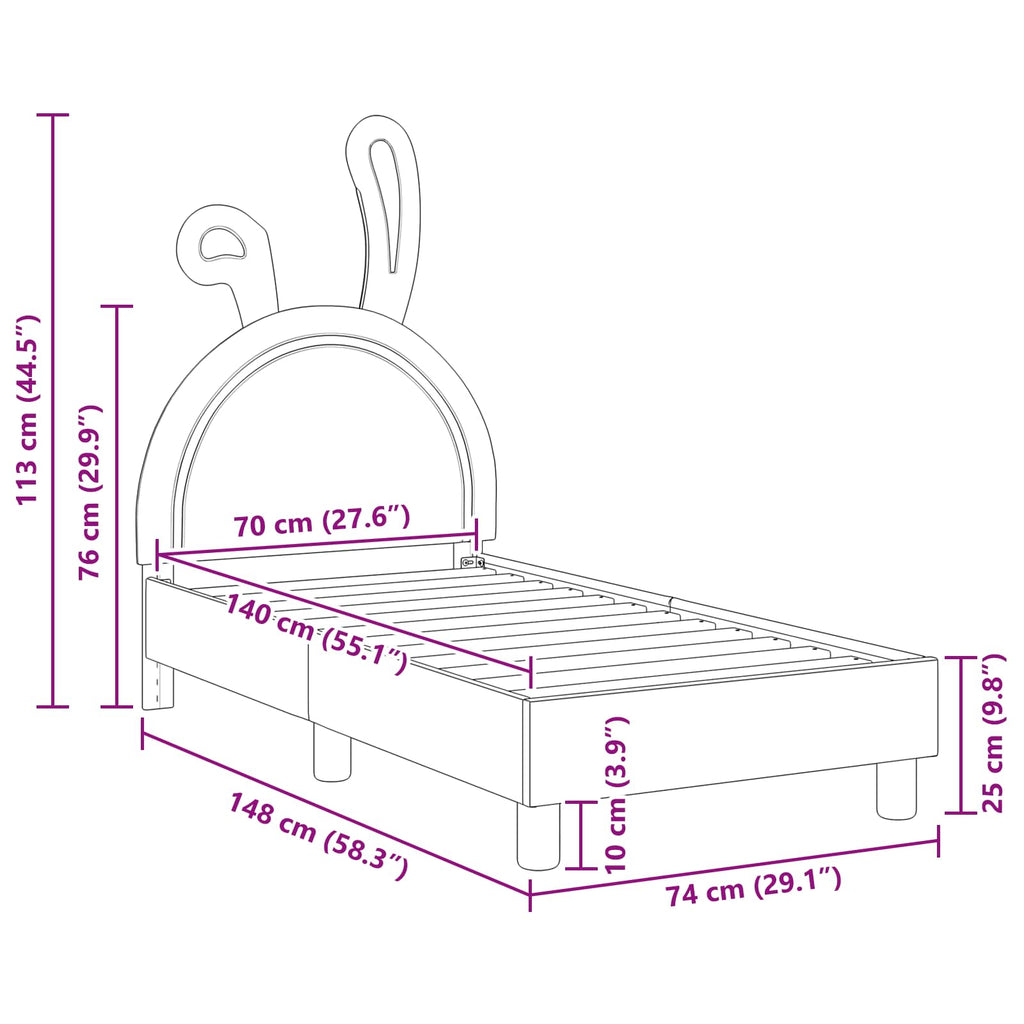 Kinderbettgestell mit Kopfteil Weiß 70 x 140 cm PU