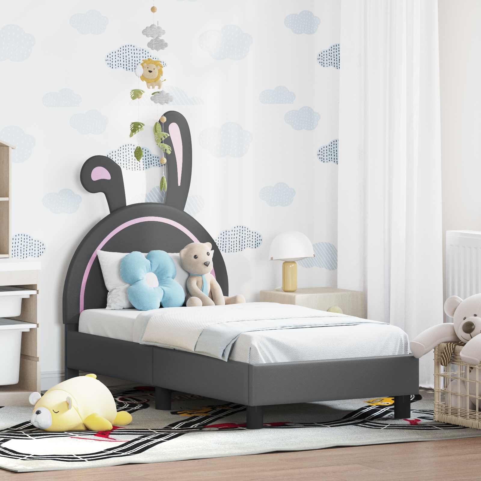 Kinderbettgestell mit Kopfteil Hellgrau 70 x 140 cm PU