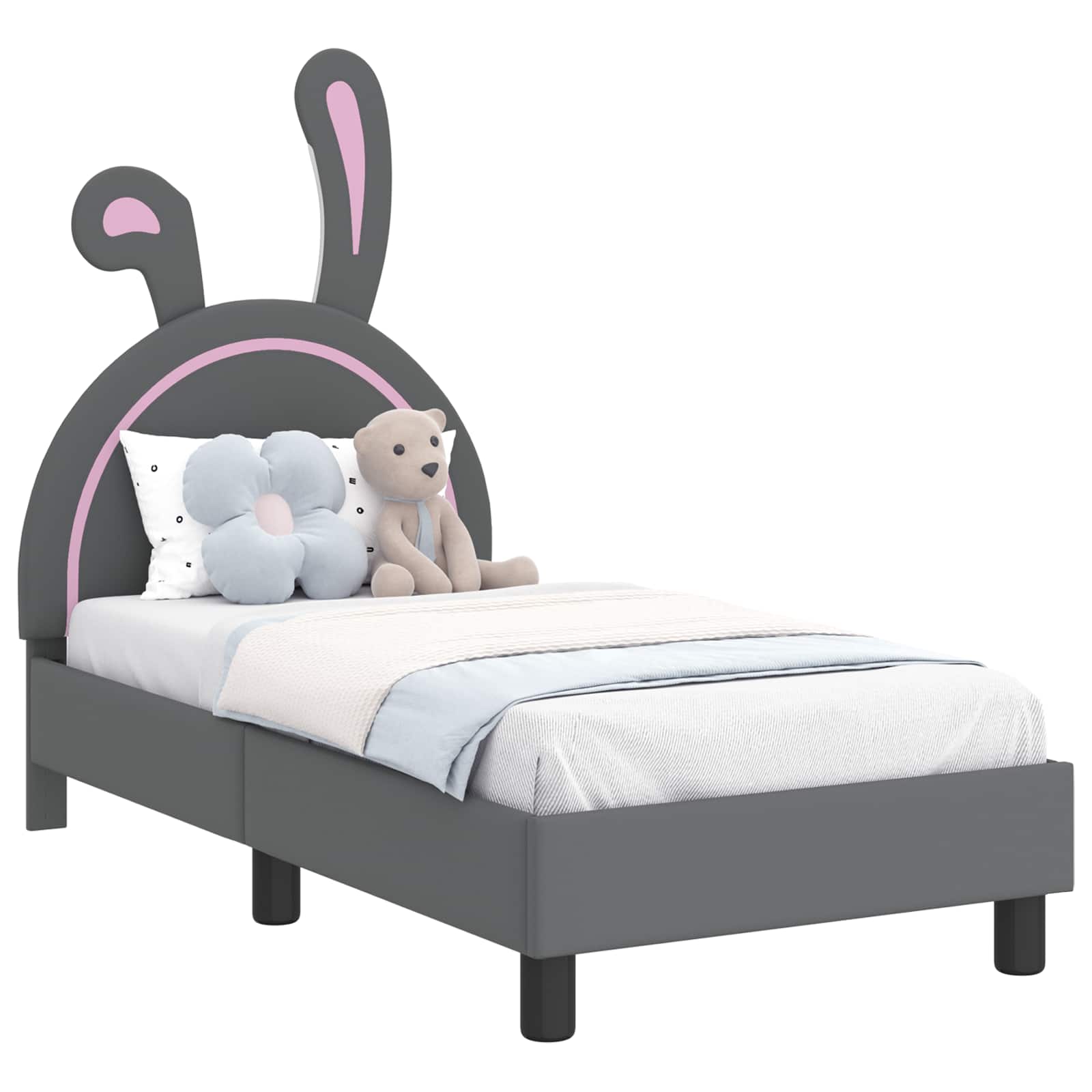 Kinderbettgestell mit Kopfteil Hellgrau 70 x 140 cm PU