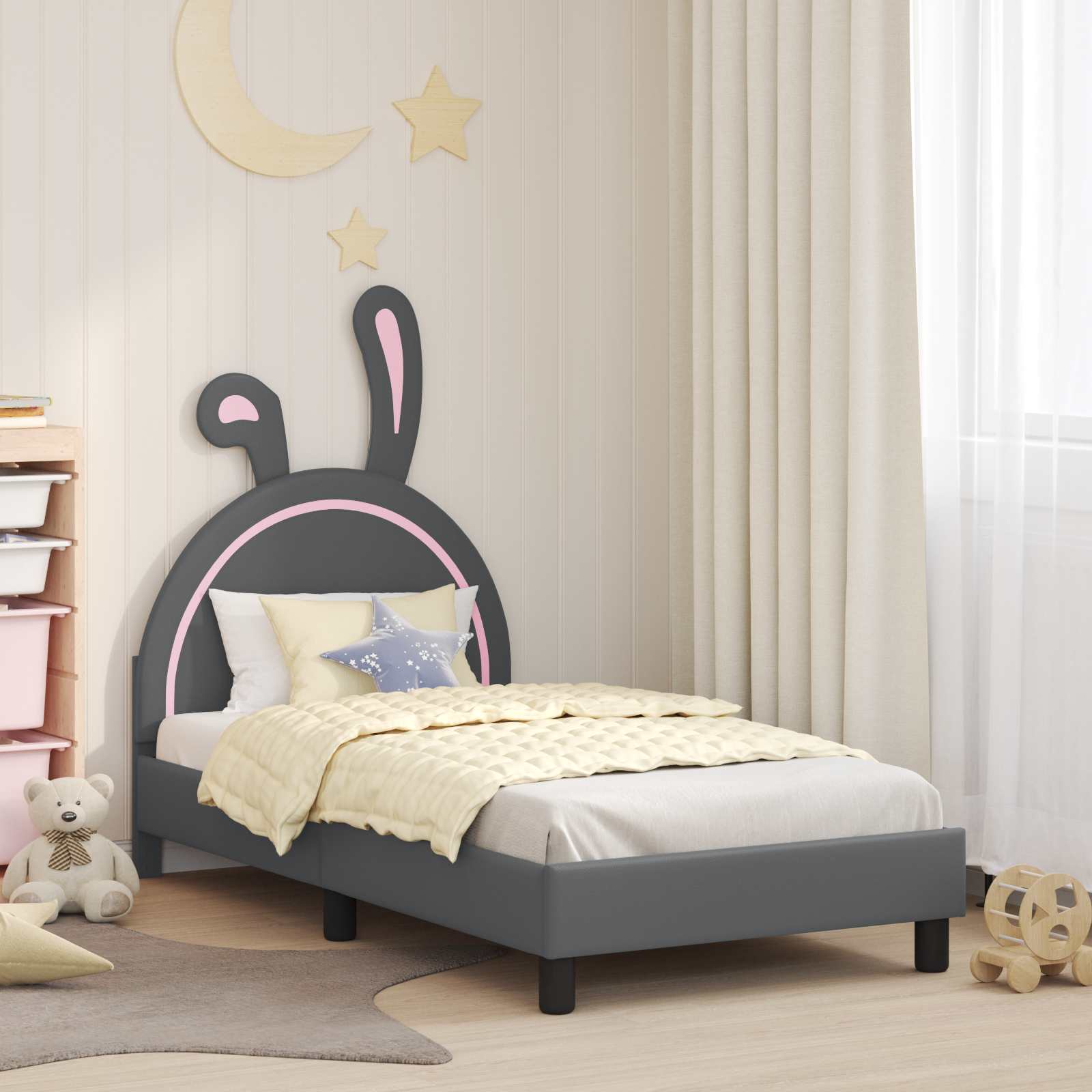 Kinderbettgestell mit Kopfteil Hellgrau 80 x 160 cm PU