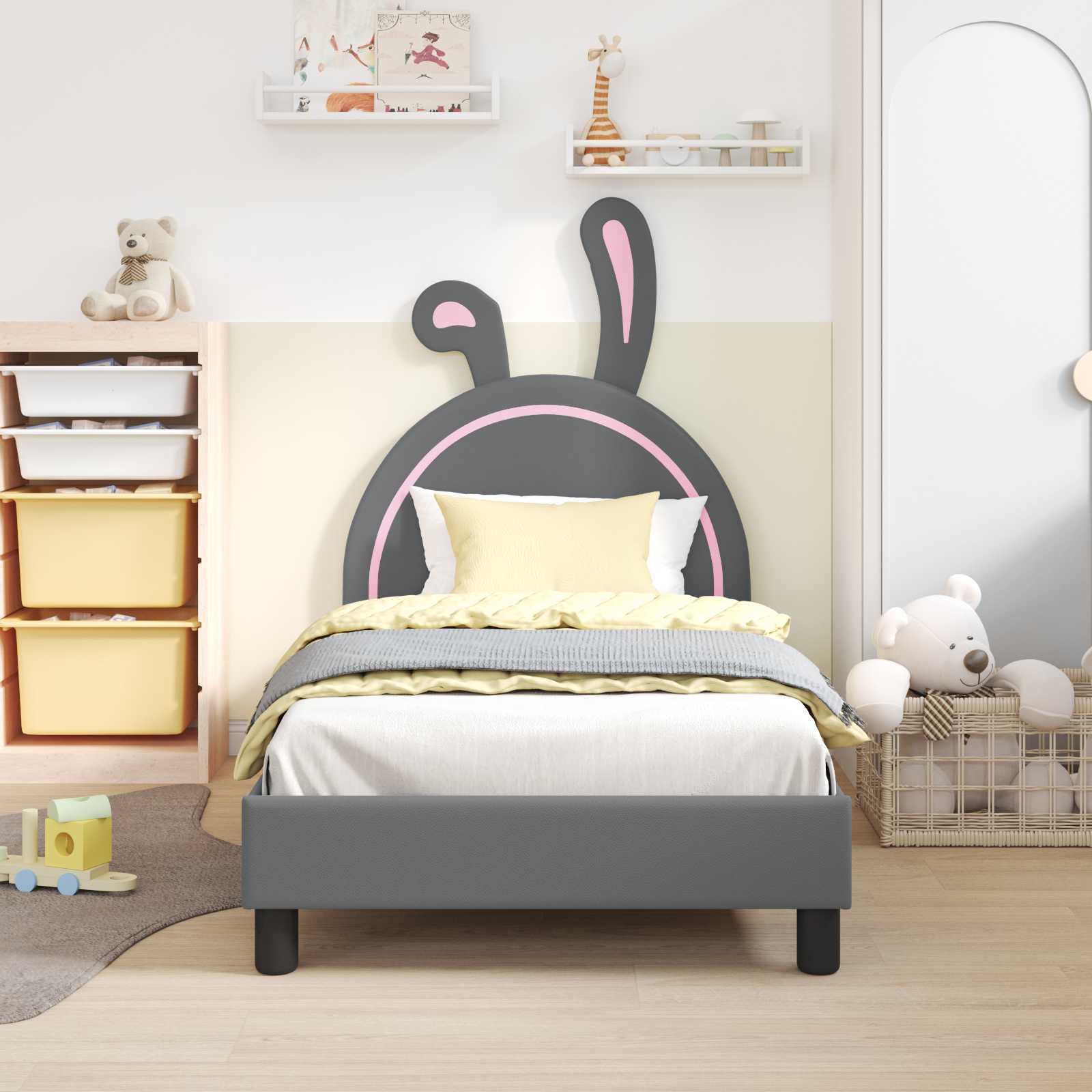 Kinderbettgestell mit Kopfteil Hellgrau 80 x 160 cm PU