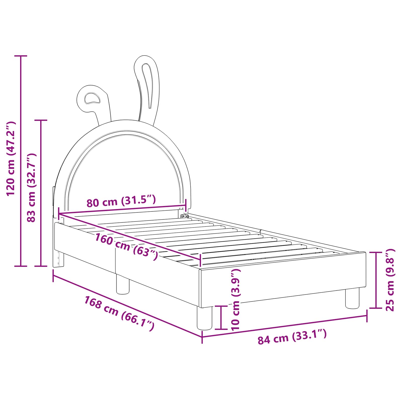 Kinderbettgestell mit Kopfteil Hellgrau 80 x 160 cm PU
