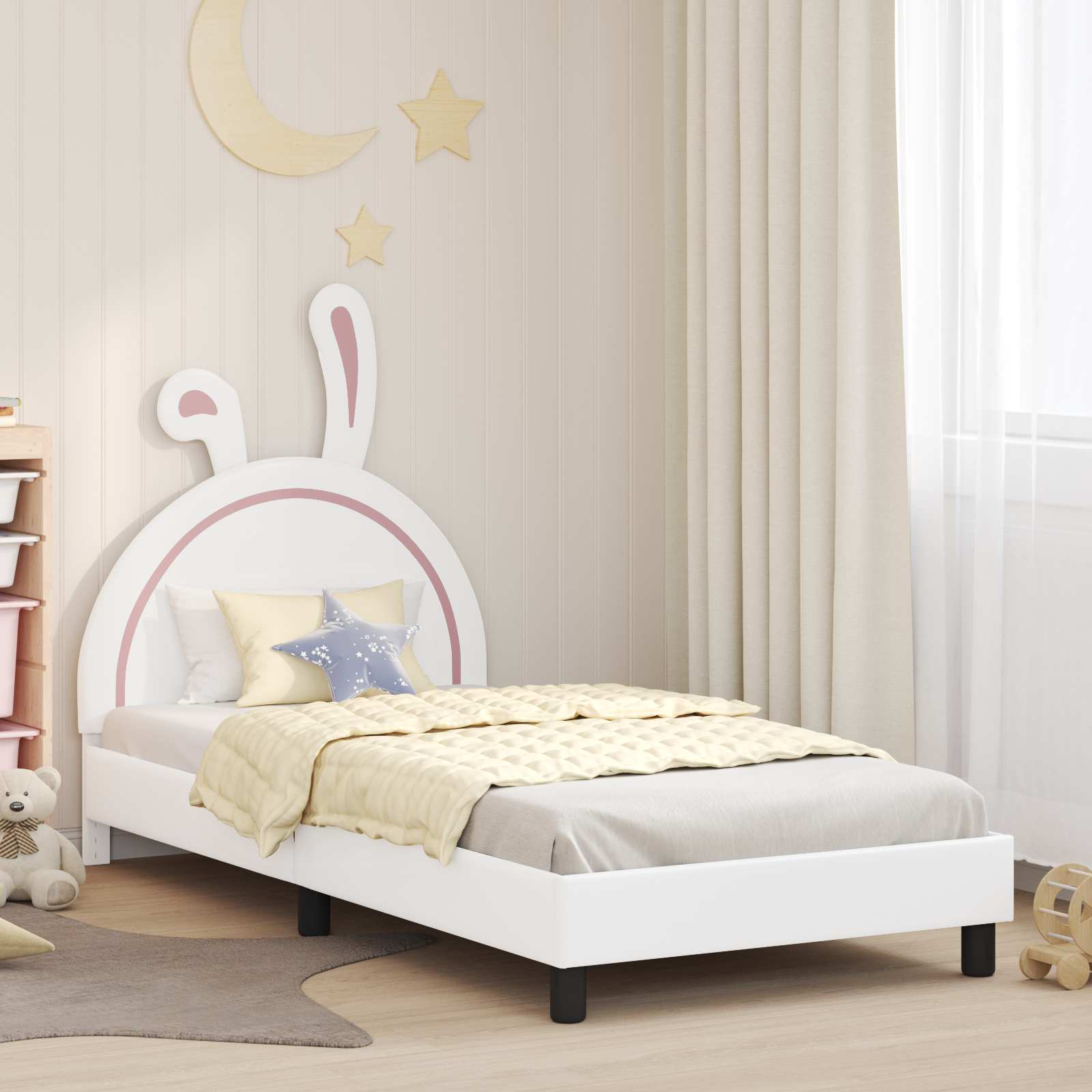 Kinderbettgestell mit Kopfteil Weiß 80 x 200 cm PU