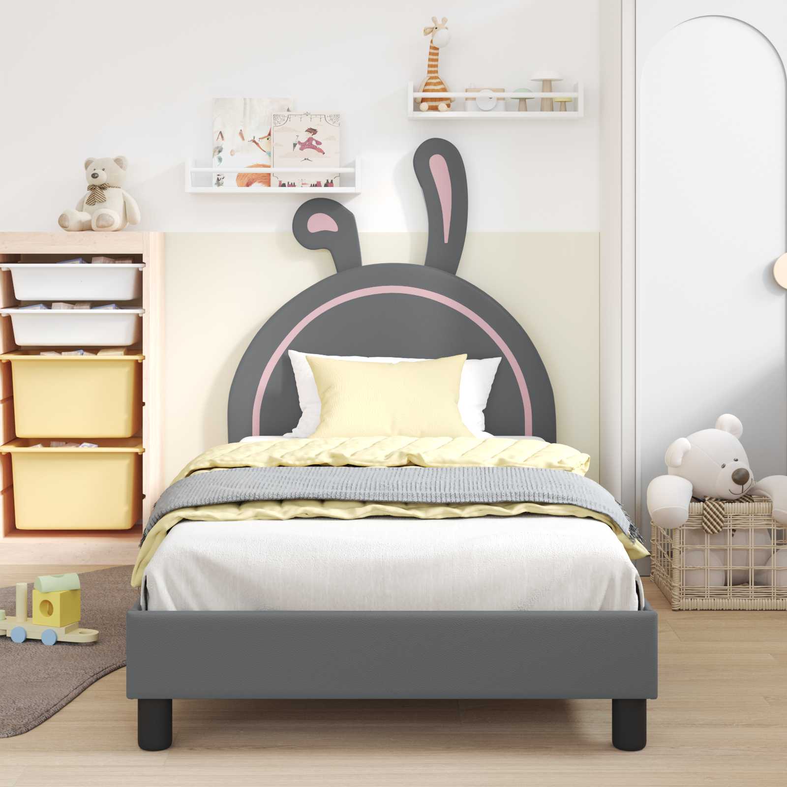 Kinderbettgestell mit Kopfteil Hellgrau 80 x 200 cm PU