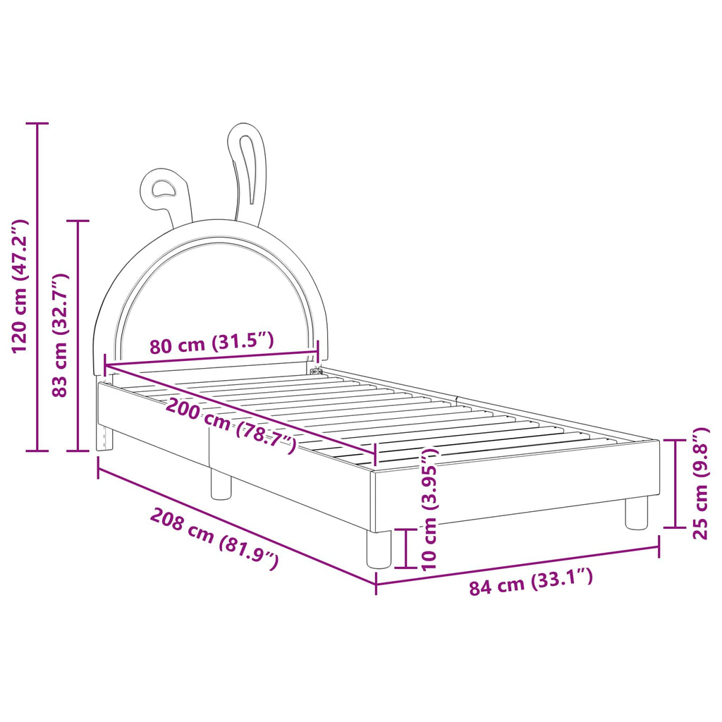 Kinderbettgestell mit Kopfteil Hellgrau 80 x 200 cm PU