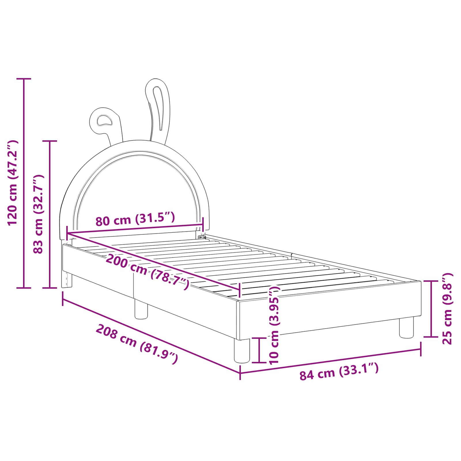 Kinderbettgestell mit Kopfteil Rosa 80 x 200 cm PU