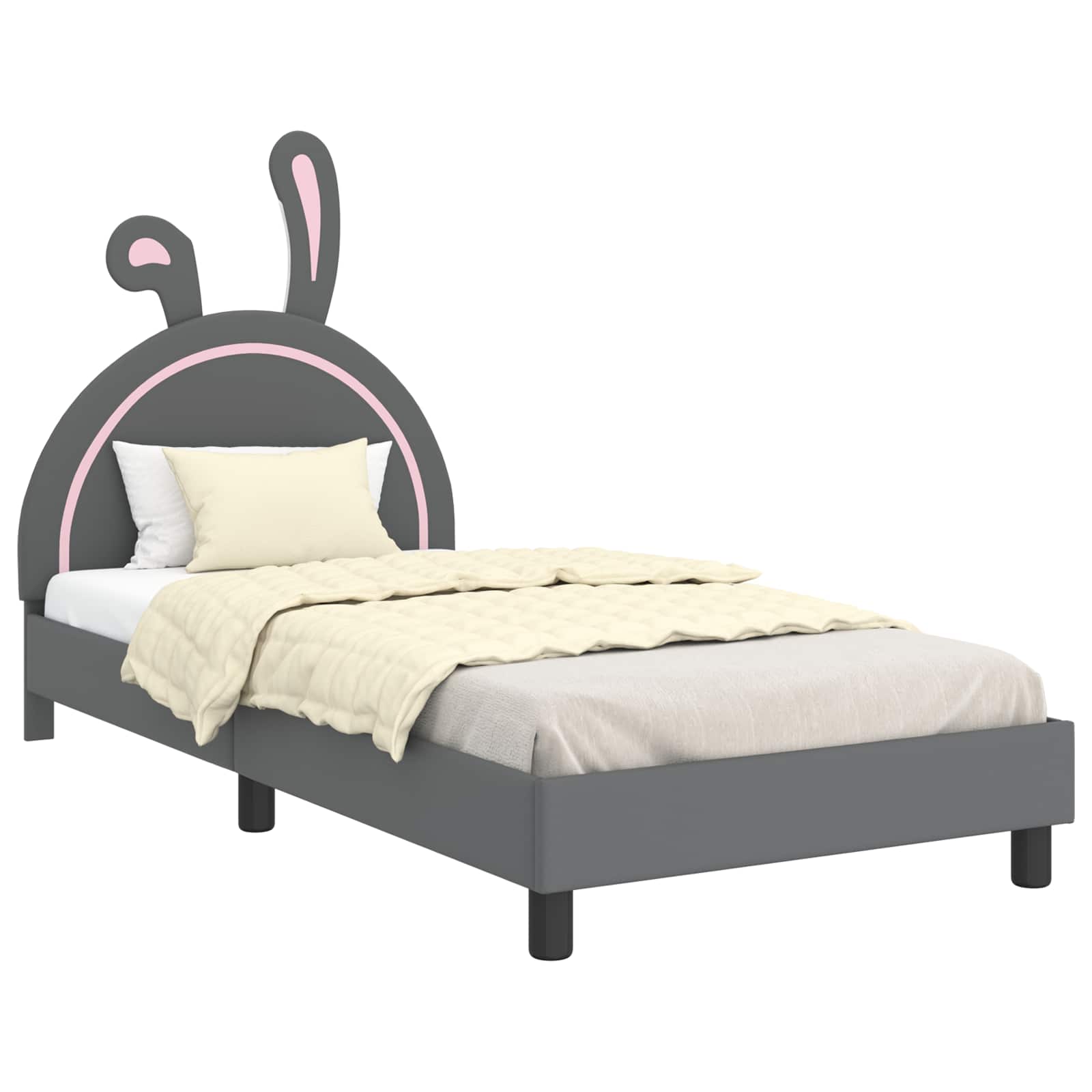 Kinderbettgestell mit Kopfteil Hellgrau 90 x 200 cm PU